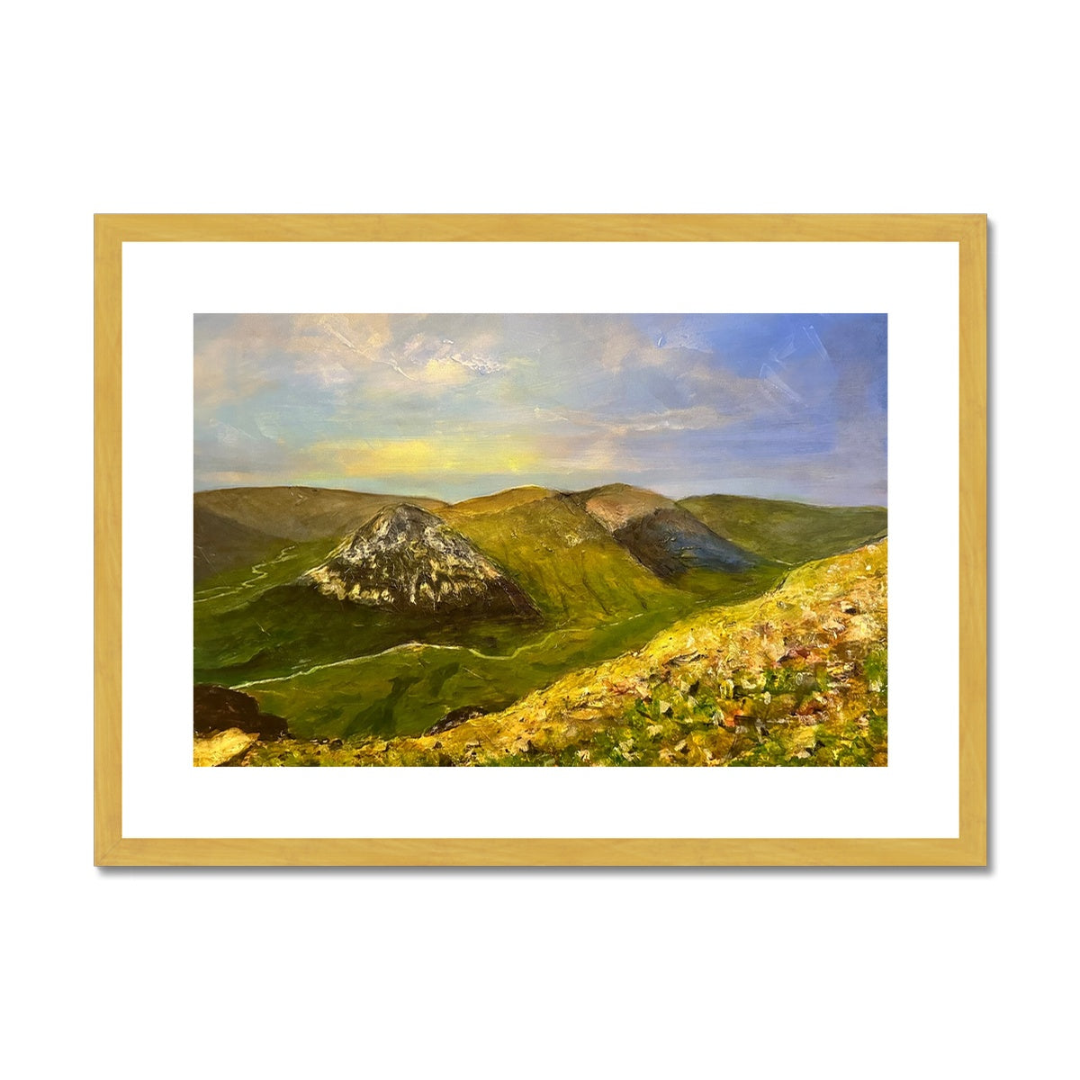 The Devil’s Point From Cairn a Mhaim Painting | Antique Framed & Mounted Prints From Scotland-Antique Framed & Mounted Prints-Scottish Lochs & Mountains Art Gallery-A2 Landscape-Gold Frame-Paintings, Prints, Homeware, Art Gifts From Scotland By Scottish Artist Kevin Hunter