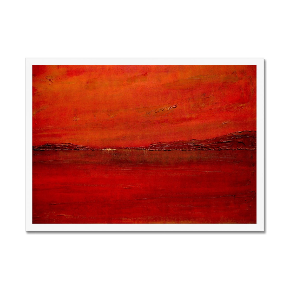 Deep Loch Lomond Sunset Painting | Framed Prints From Scotland-Framed Prints-Scottish Lochs & Mountains Art Gallery-A2 Landscape-White Frame-Paintings, Prints, Homeware, Art Gifts From Scotland By Scottish Artist Kevin Hunter