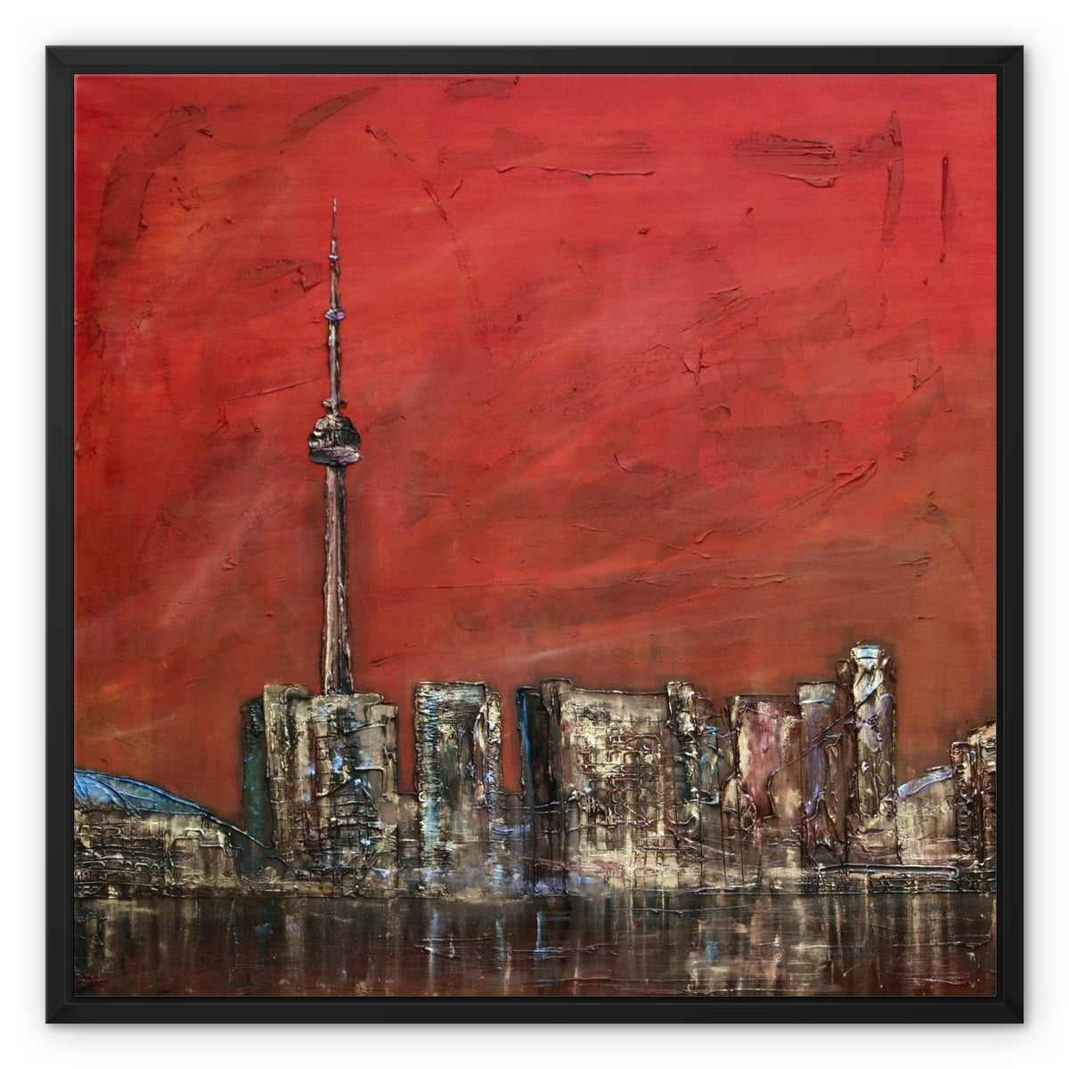 Toronto Sunset Painting | Framed Canvas From Scotland-Floating Framed Canvas Prints-World Art Gallery-24"x24"-Black Frame-Paintings, Prints, Homeware, Art Gifts From Scotland By Scottish Artist Kevin Hunter