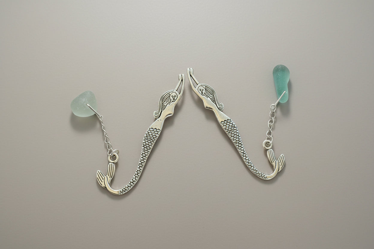 Scottish Seaglass Silver Bookmark - Mermaid Tails