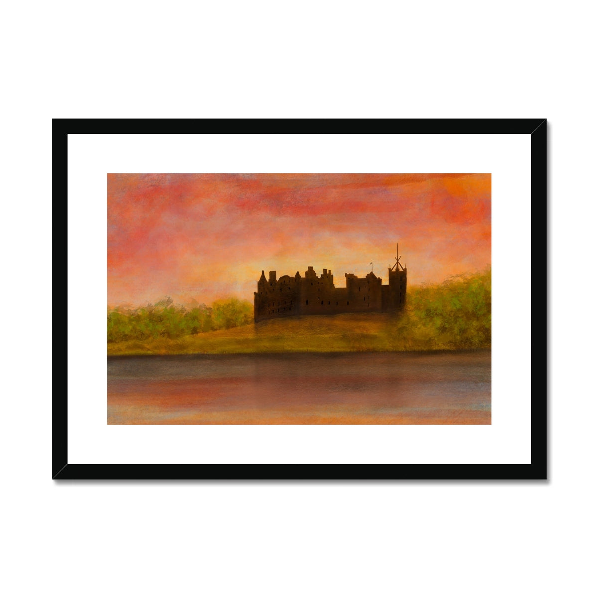 Black castle silhouette wall art: Linlithgow Palace sunset framed print