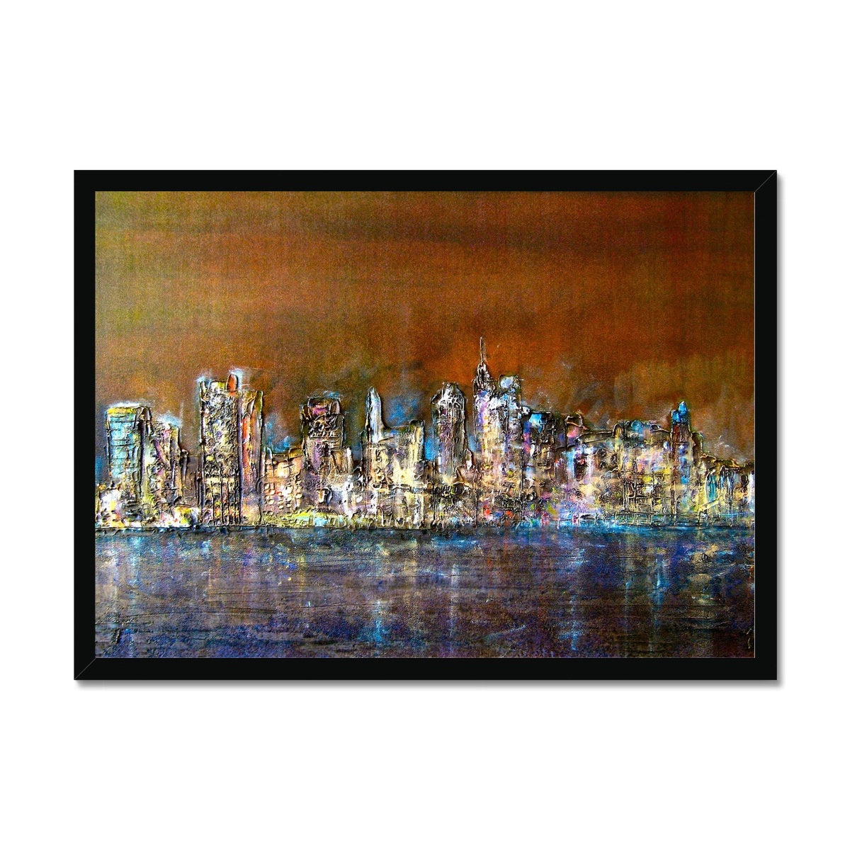 Manhattan Nights Painting | Framed Prints From Scotland-Framed Prints-World Art Gallery-A2 Landscape-Black Frame-Paintings, Prints, Homeware, Art Gifts From Scotland By Scottish Artist Kevin Hunter