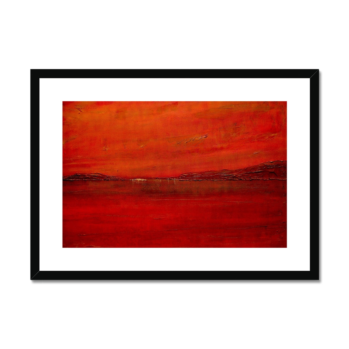 Deep Loch Lomond Sunset Painting | Framed & Mounted Prints From Scotland-Framed & Mounted Prints-Scottish Lochs & Mountains Art Gallery-A2 Landscape-Black Frame-Paintings, Prints, Homeware, Art Gifts From Scotland By Scottish Artist Kevin Hunter