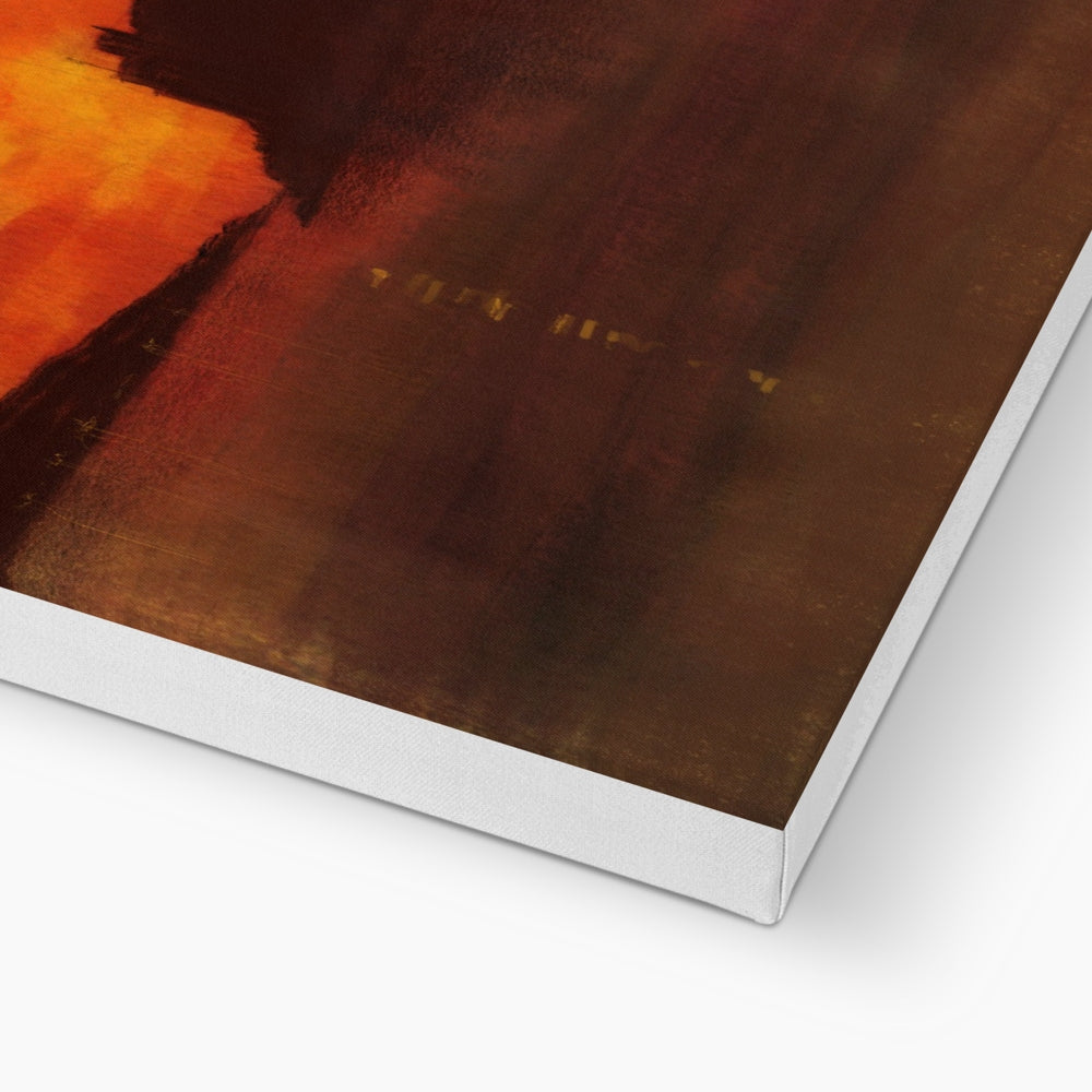 Broughty Castle Sunset canvas print with fiery orange red explosion design