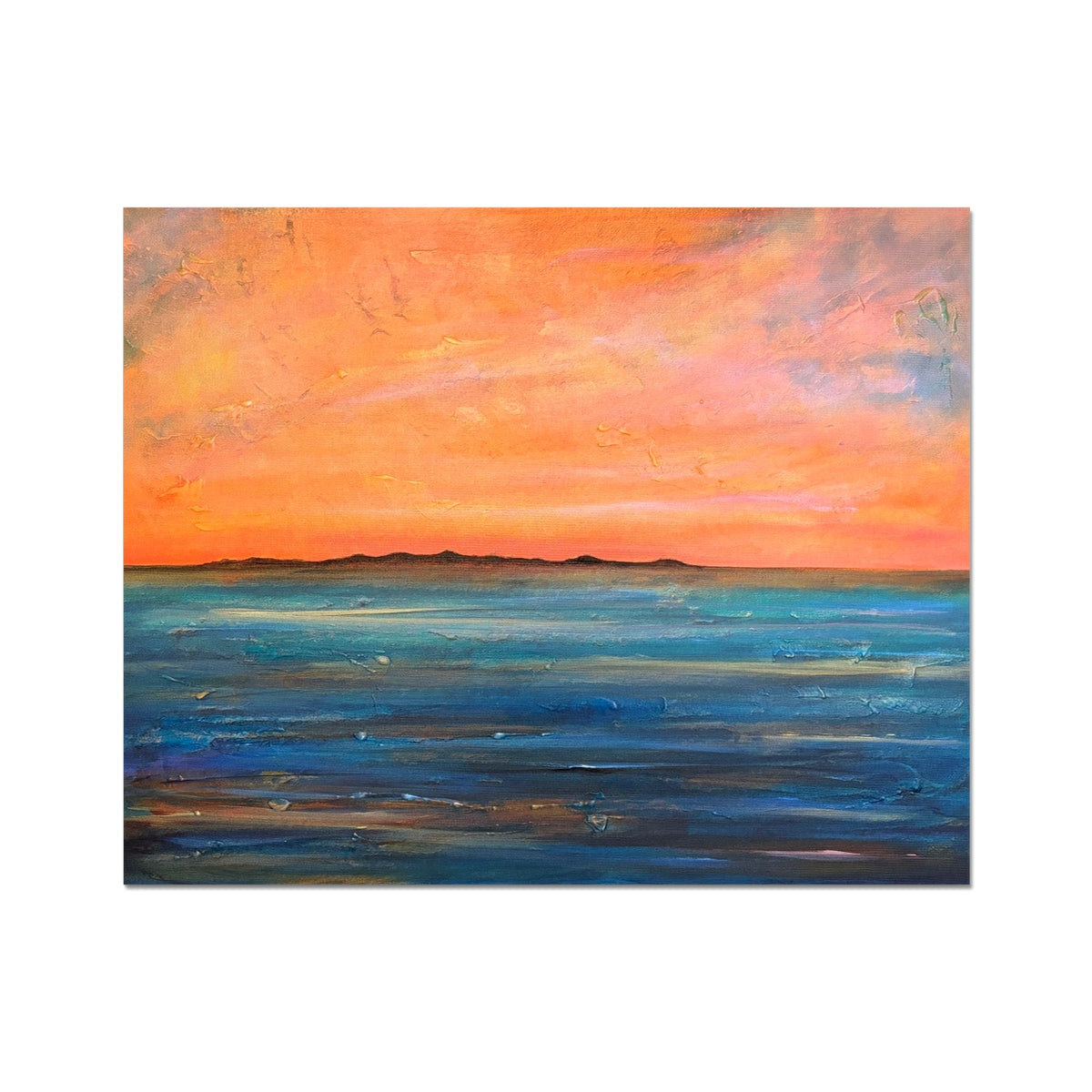 Orange sunset beach scene on Hahnemuhle German Etching print