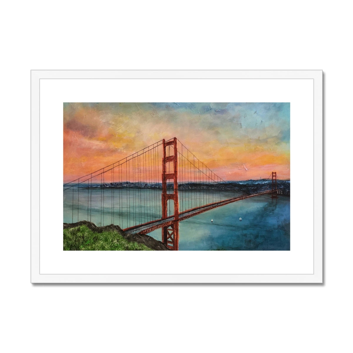 The Golden Gate Bridge Painting | Framed & Mounted Prints From Scotland-Framed & Mounted Prints-World Art Gallery-A2 Landscape-White Frame-Paintings, Prints, Homeware, Art Gifts From Scotland By Scottish Artist Kevin Hunter