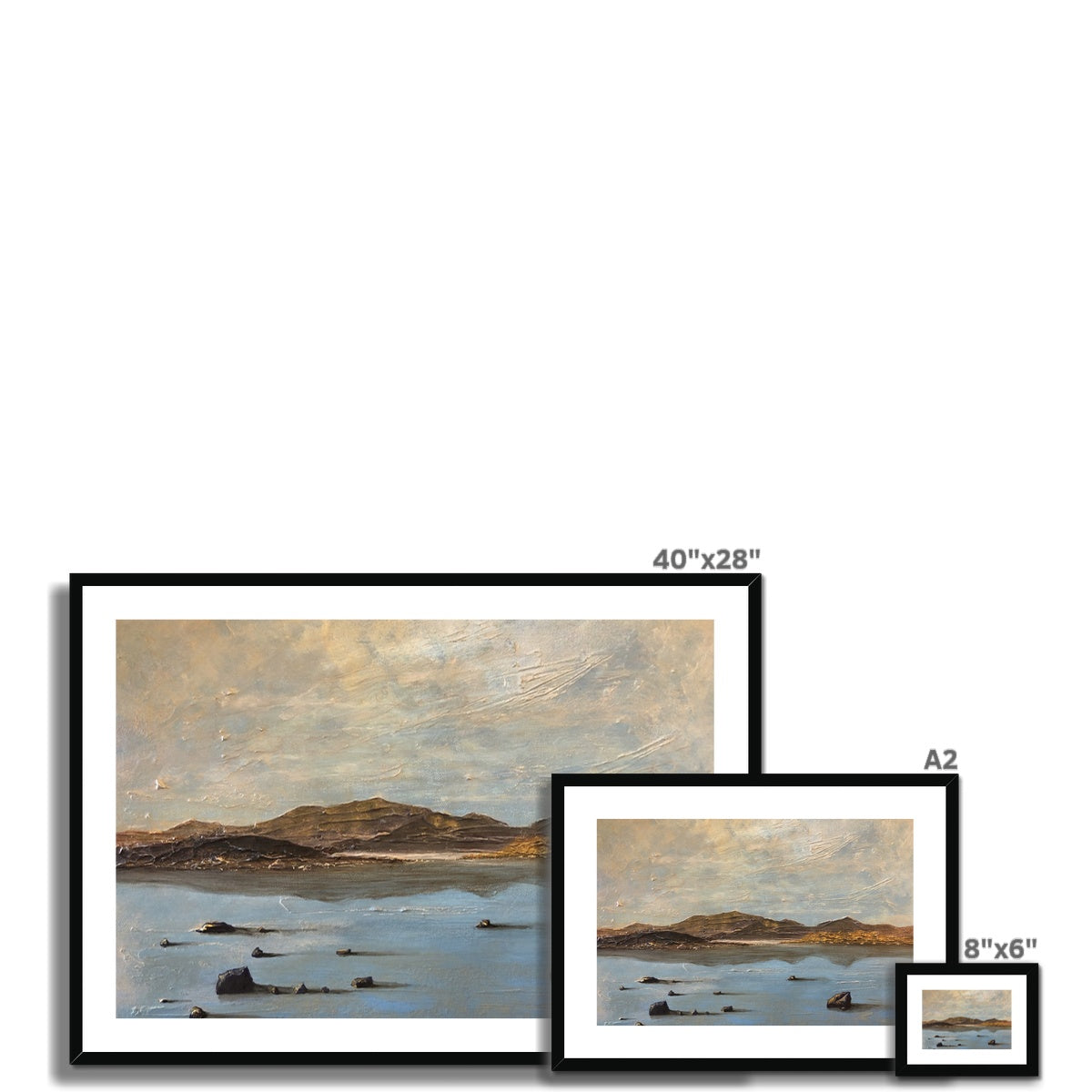 Loch Druidibeg 40x28 inch framed landscape print in muted earth tones