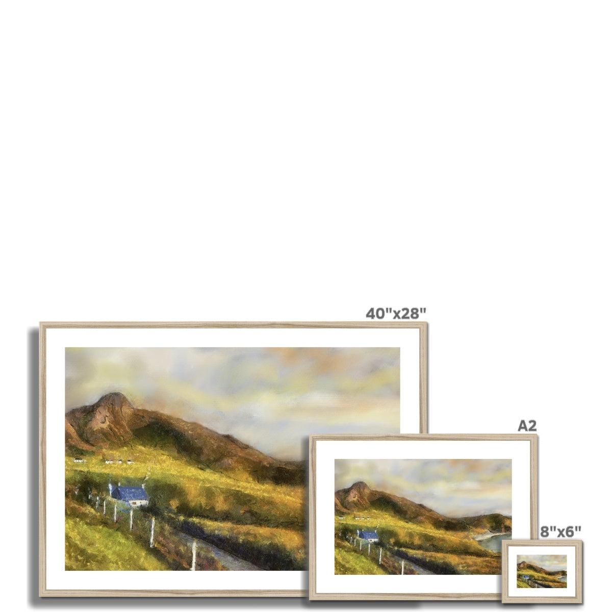 Achiltibuie 40x28 inch framed landscape print of mountain and house