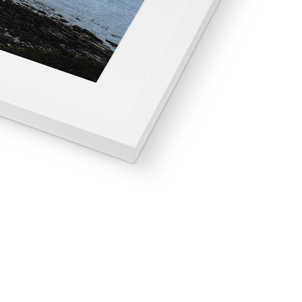 White matte frame with black Dunnottar Castle Mist print