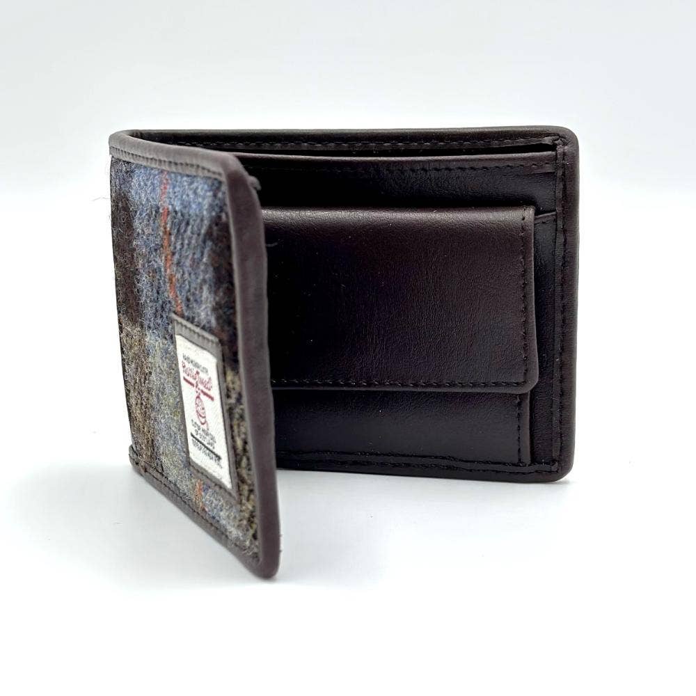 Harris Tweed Bifold Coin Wallet Blue Brown Check