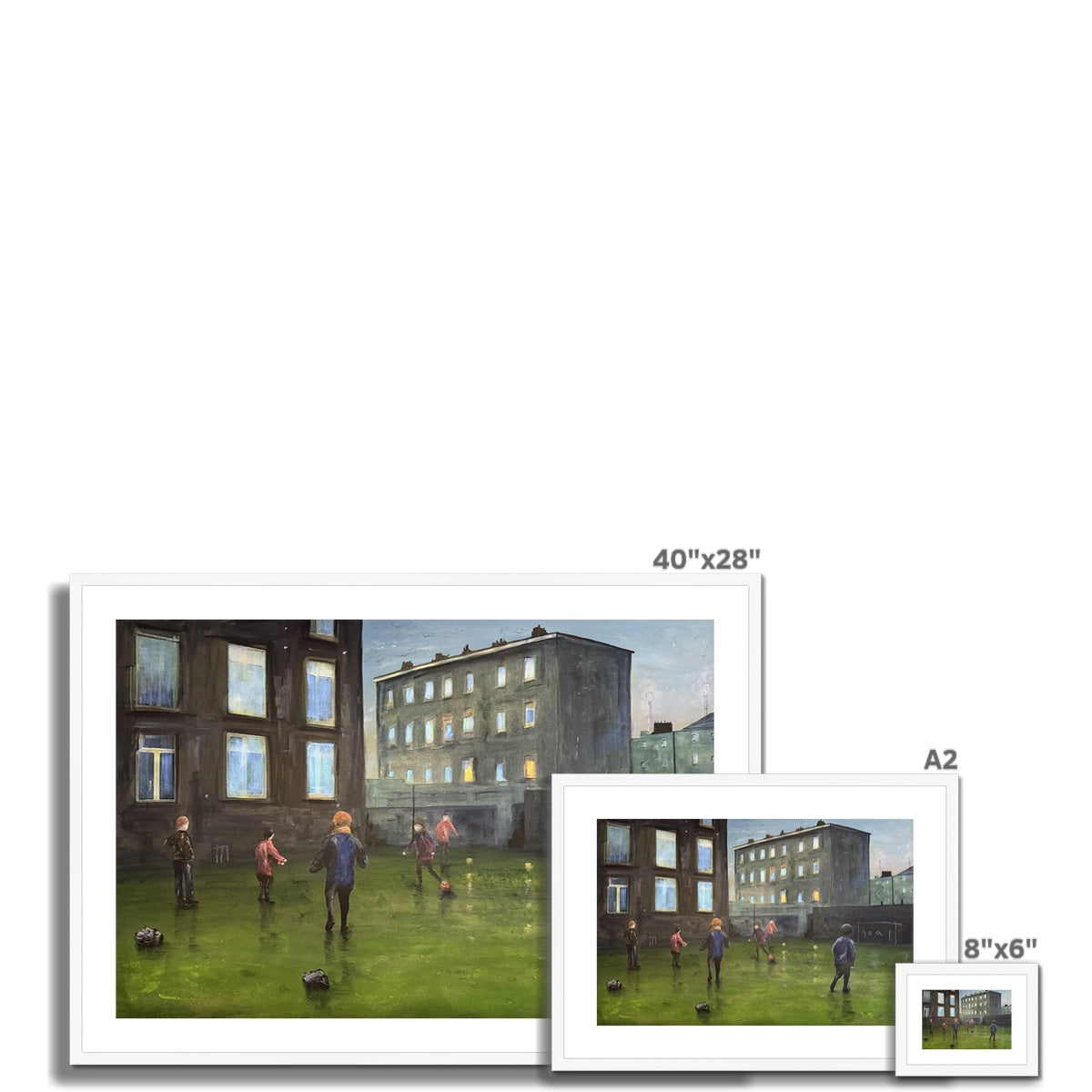 40x28 Framed Time Art Prints Painting: Kids Playing in Grassy Field