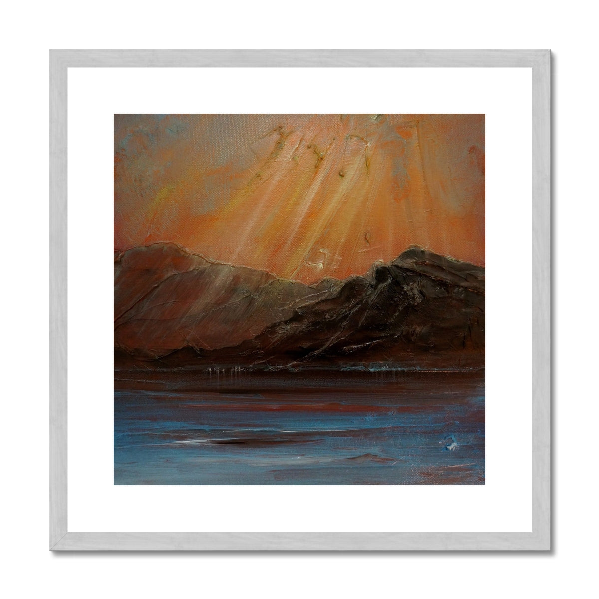 Torridon ii Painting | Antique Framed & Mounted Prints From Scotland-Antique Framed & Mounted Prints-Scottish Lochs & Mountains Art Gallery-20"x20"-Silver Frame-Paintings, Prints, Homeware, Art Gifts From Scotland By Scottish Artist Kevin Hunter