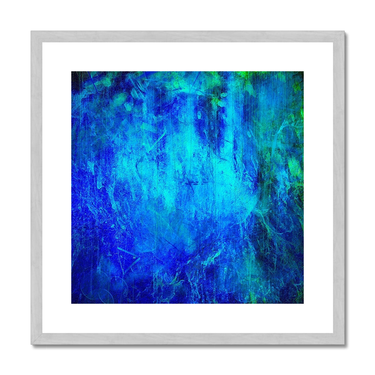 The Waterfall Abstract Painting | Antique Framed & Mounted Prints From Scotland-Antique Framed & Mounted Prints-Abstract & Impressionistic Art Gallery-20"x20"-Silver Frame-Paintings, Prints, Homeware, Art Gifts From Scotland By Scottish Artist Kevin Hunter