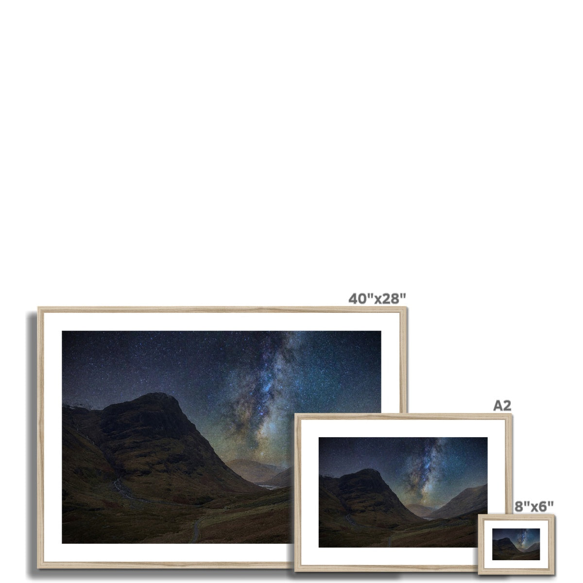 40x28 inch Glencoe Starlight framed print of Milky Way over dark mountains