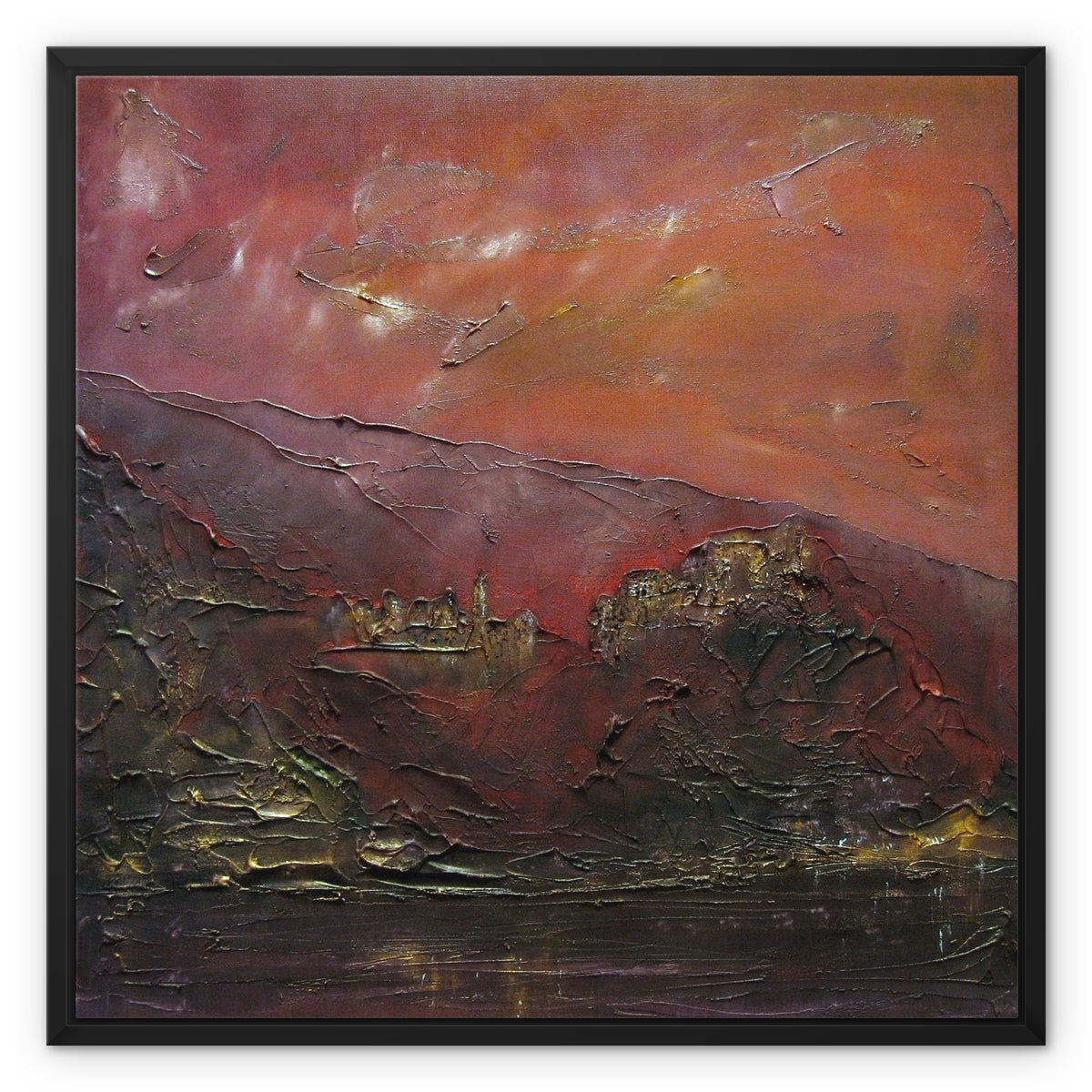 Corniglia Dusk Italy Painting | Framed Canvas From Scotland-Floating Framed Canvas Prints-World Art Gallery-24"x24"-Black Frame-Paintings, Prints, Homeware, Art Gifts From Scotland By Scottish Artist Kevin Hunter