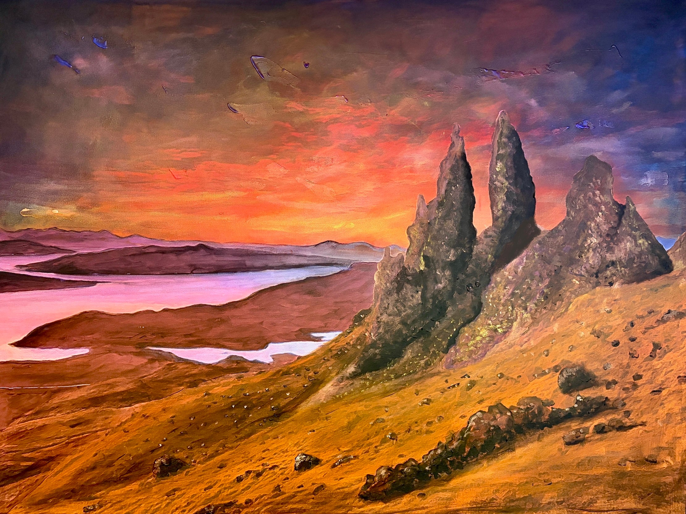Red Moon Cuillin - Peinture originale de paysage écossais