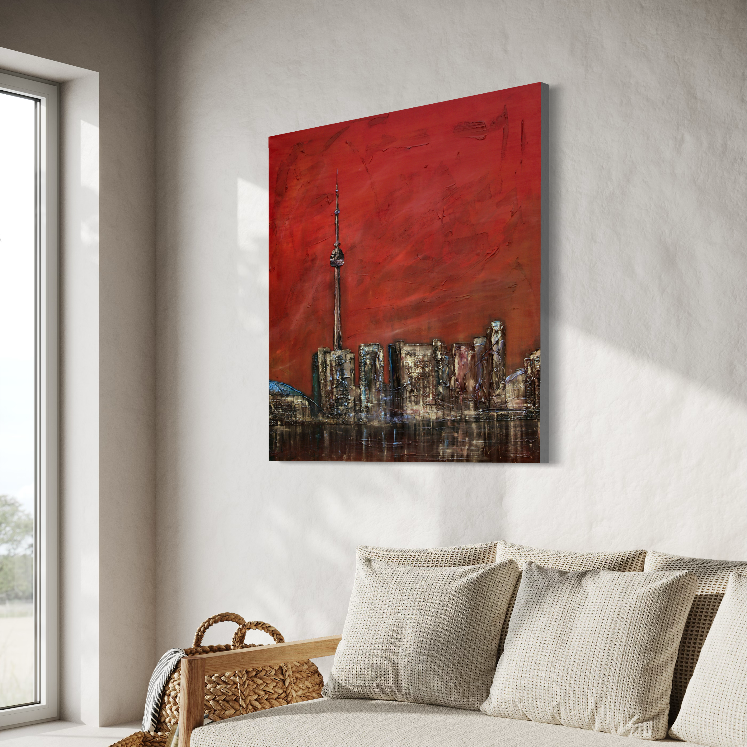 Toronto Sunset 50x50 inch Stretched Canvas Statement Wall Art-Statement Wall Art-World Art Gallery-Paintings, Prints, Homeware, Art Gifts From Scotland By Scottish Artist Kevin Hunter