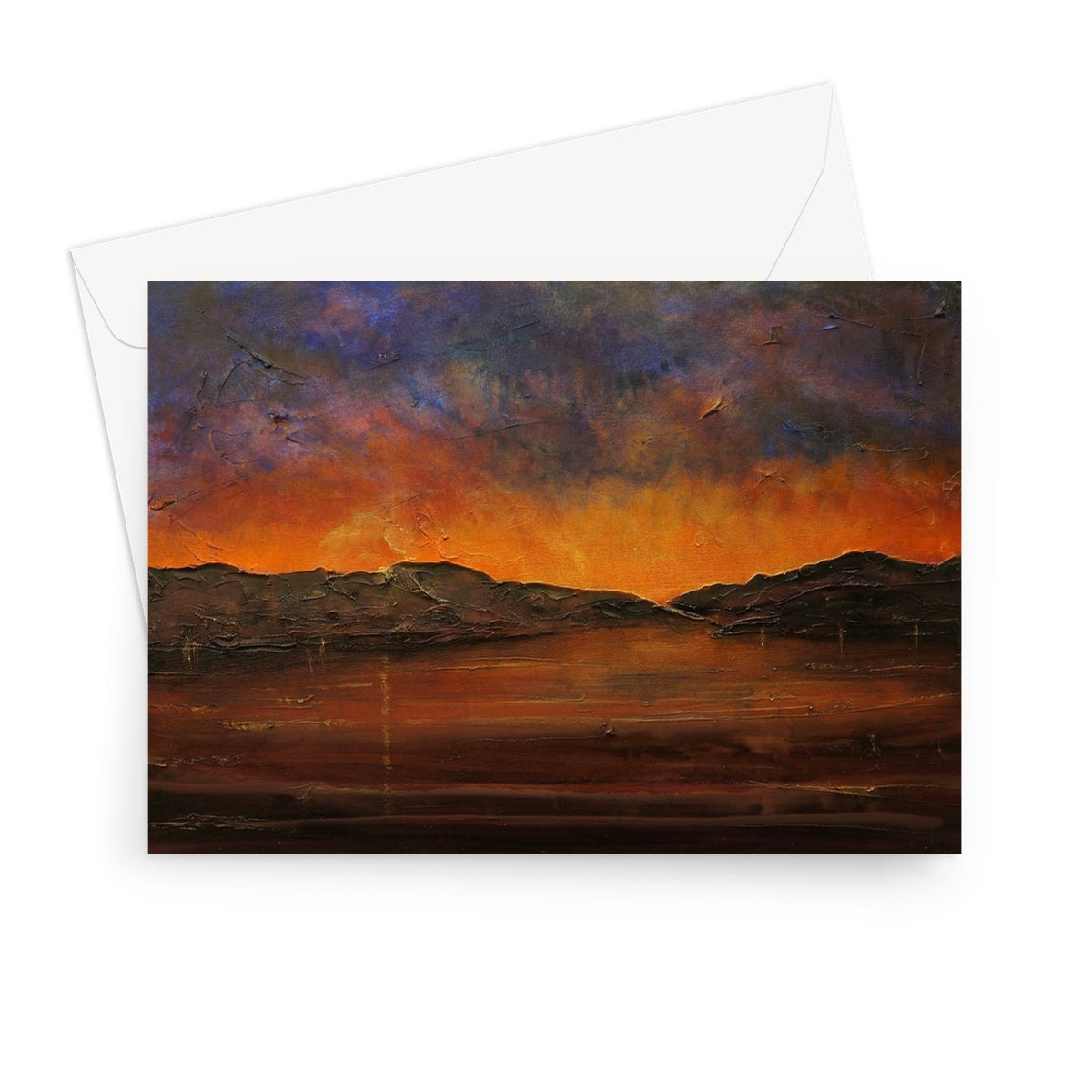 A Brooding Clyde Dusk Art Gifts Greeting Card-Stationery-River Clyde Art Gallery-7"x5"-1 Card-Paintings, Prints, Homeware, Art Gifts From Scotland By Scottish Artist Kevin Hunter