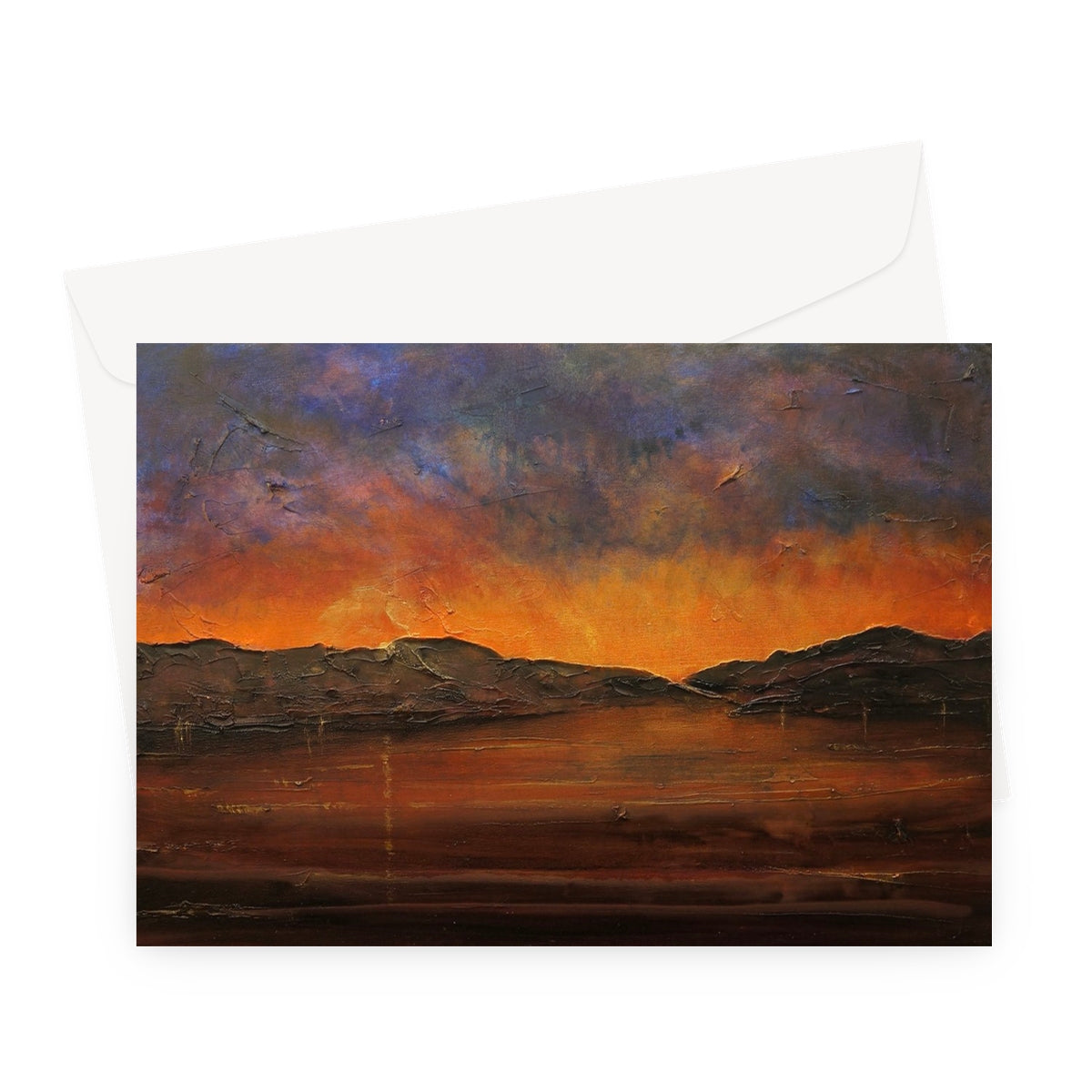 A Brooding Clyde Dusk Art Gifts Greeting Card-Stationery-River Clyde Art Gallery-A5 Landscape-10 Cards-Paintings, Prints, Homeware, Art Gifts From Scotland By Scottish Artist Kevin Hunter