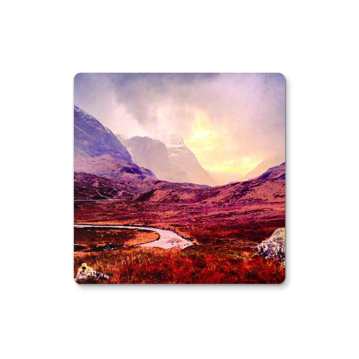 A Brooding Glencoe Art Gifts Coaster-Coasters-Glencoe Art Gallery-4 Coasters-Paintings, Prints, Homeware, Art Gifts From Scotland By Scottish Artist Kevin Hunter