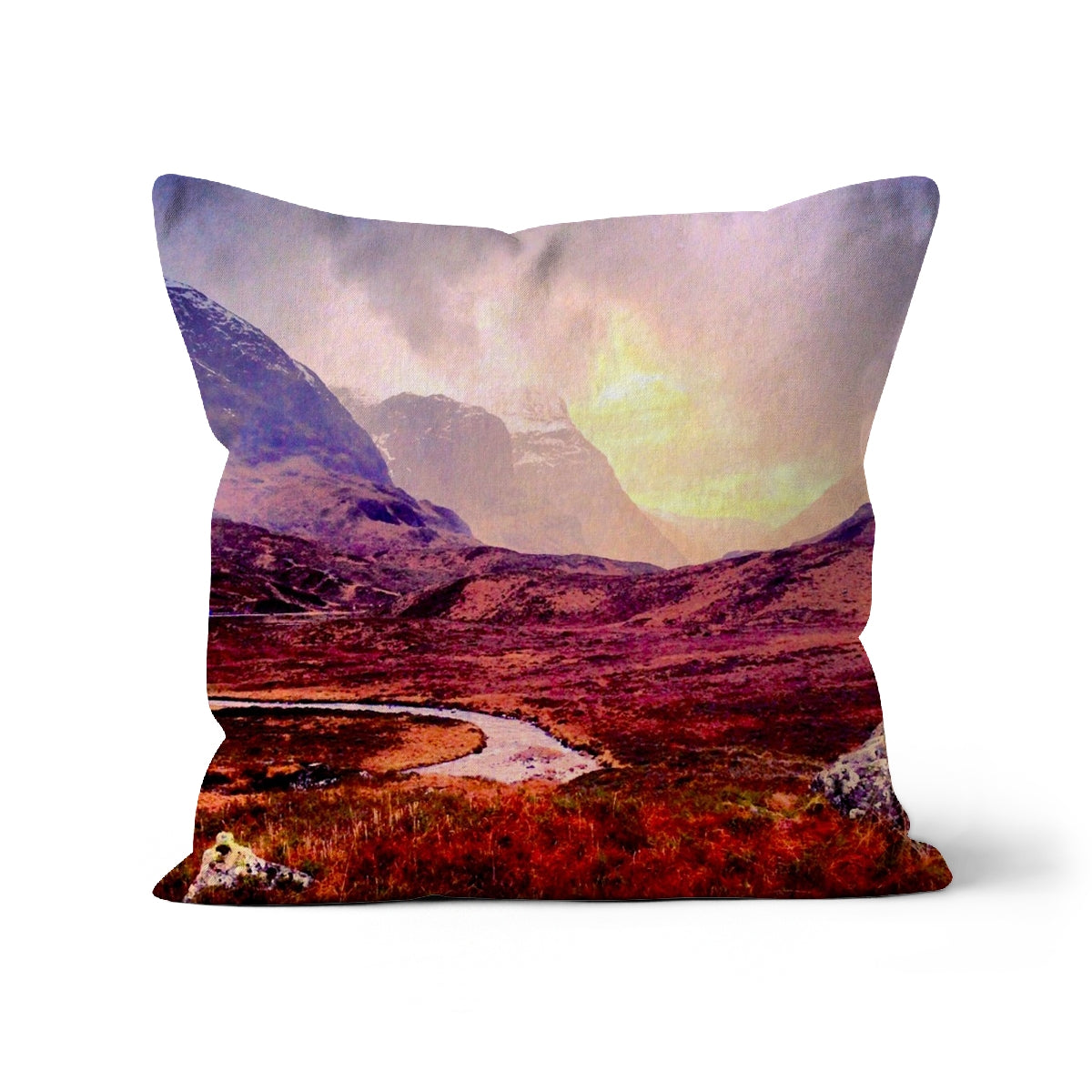 A Brooding Glencoe Art Gifts Cushion-Cushions-Glencoe Art Gallery-Faux Suede-22"x22"-Paintings, Prints, Homeware, Art Gifts From Scotland By Scottish Artist Kevin Hunter