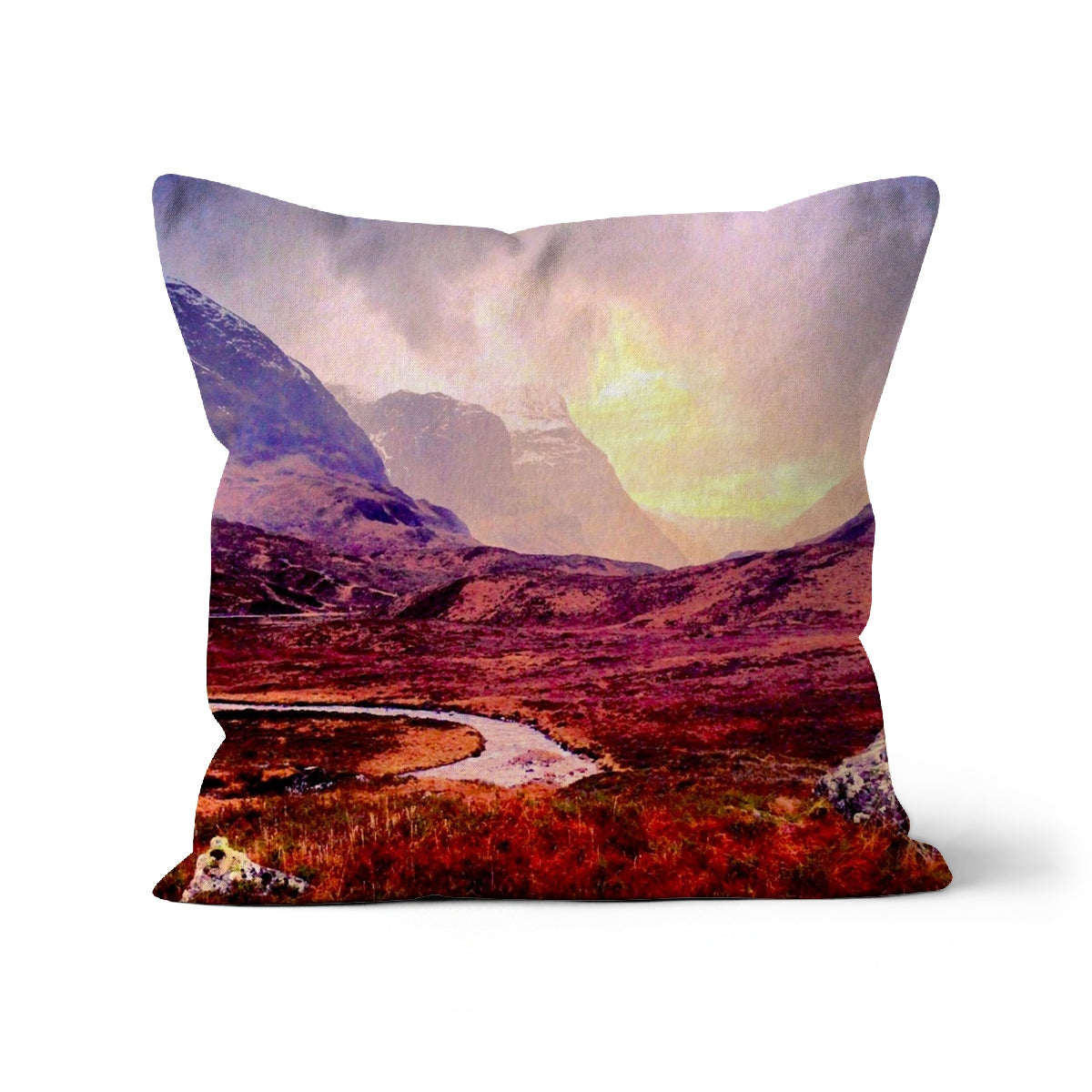 A Brooding Glencoe Art Gifts Cushion-Cushions-Glencoe Art Gallery-Faux Suede-12"x12"-Paintings, Prints, Homeware, Art Gifts From Scotland By Scottish Artist Kevin Hunter