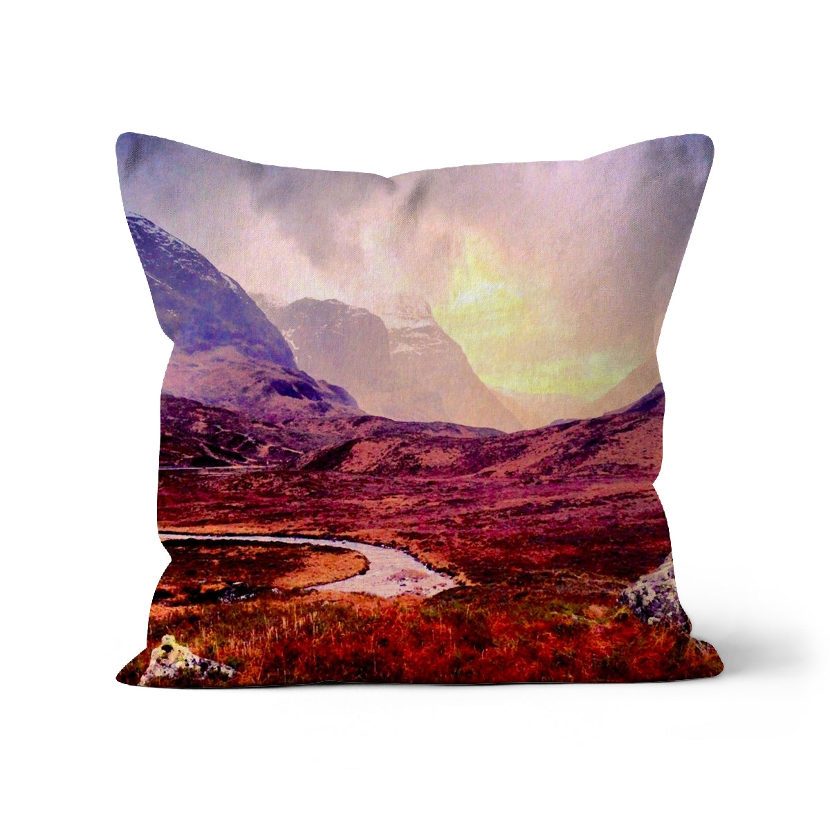 A Brooding Glencoe Art Gifts Cushion-Cushions-Glencoe Art Gallery-Faux Suede-16"x16"-Paintings, Prints, Homeware, Art Gifts From Scotland By Scottish Artist Kevin Hunter