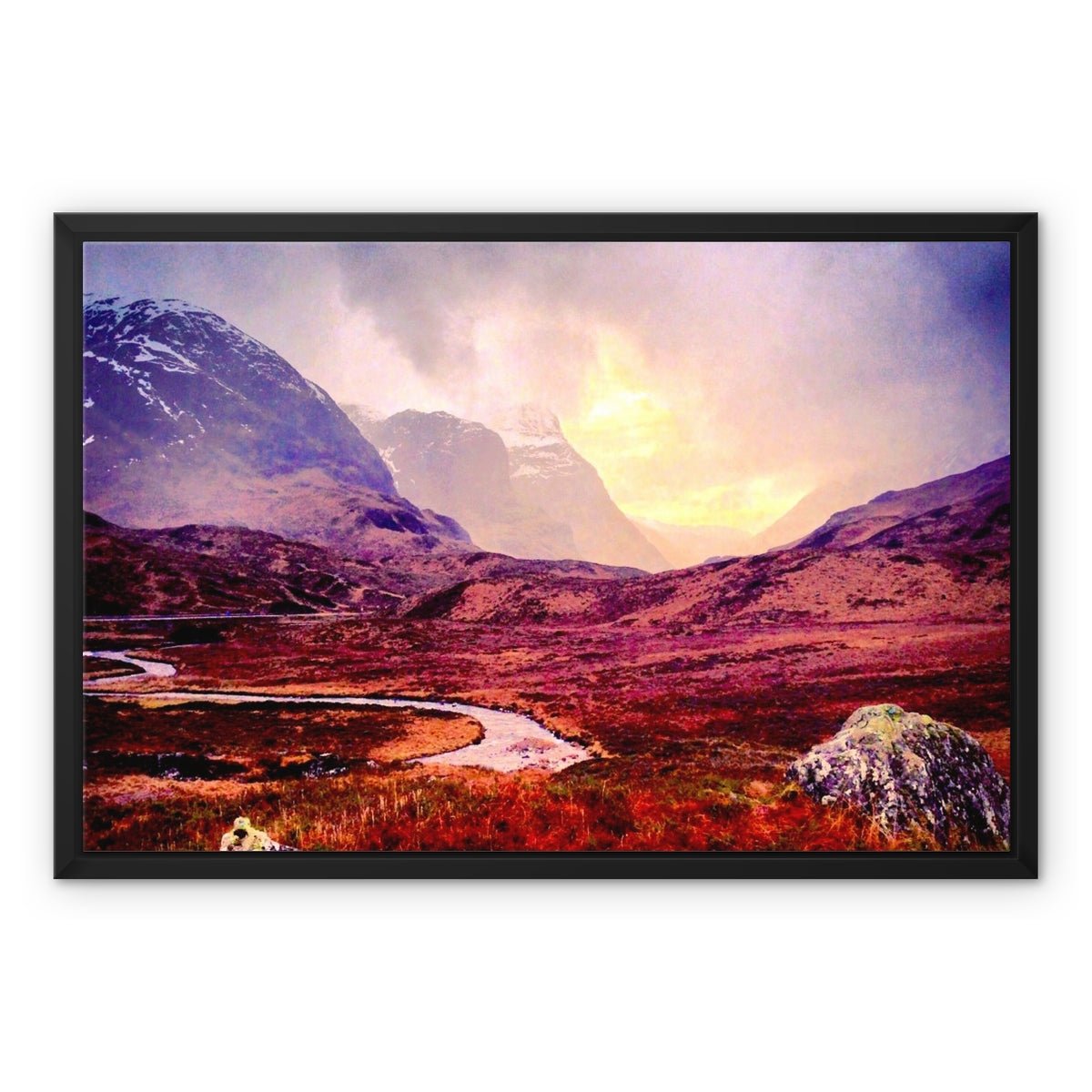 A Brooding Glencoe Painting | Framed Canvas From Scotland-Floating Framed Canvas Prints-Glencoe Art Gallery-24"x18"-Black Frame-Paintings, Prints, Homeware, Art Gifts From Scotland By Scottish Artist Kevin Hunter