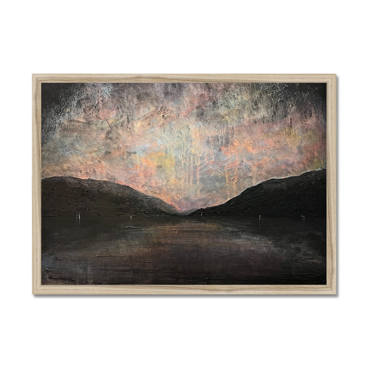 A Brooding Loch Lomond Painting | Framed Prints From Scotland-Framed Prints-Scottish Lochs & Mountains Art Gallery-A2 Landscape-Natural Frame-Paintings, Prints, Homeware, Art Gifts From Scotland By Scottish Artist Kevin Hunter