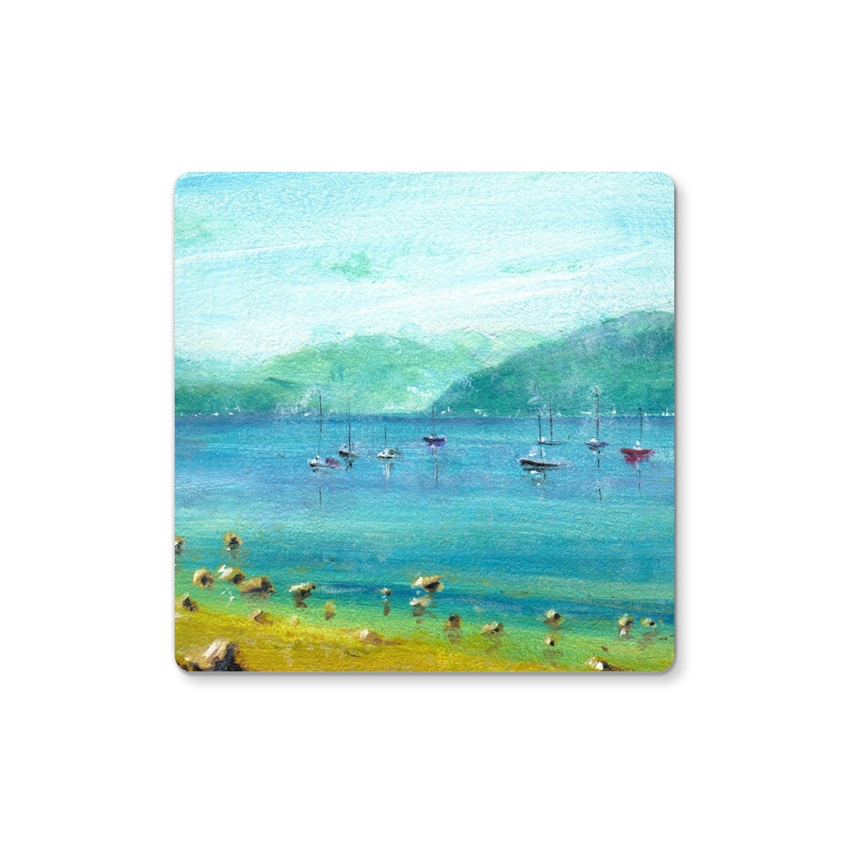 A Clyde Summer Day Art Gifts Coaster-Coasters-River Clyde Art Gallery-Single Coaster-Paintings, Prints, Homeware, Art Gifts From Scotland By Scottish Artist Kevin Hunter