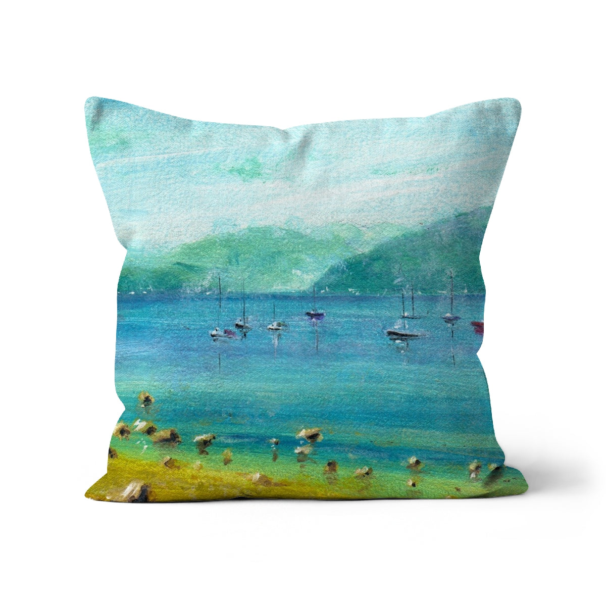 A Clyde Summer Day Art Gifts Cushion-Cushions-River Clyde Art Gallery-Canvas-12"x12"-Paintings, Prints, Homeware, Art Gifts From Scotland By Scottish Artist Kevin Hunter