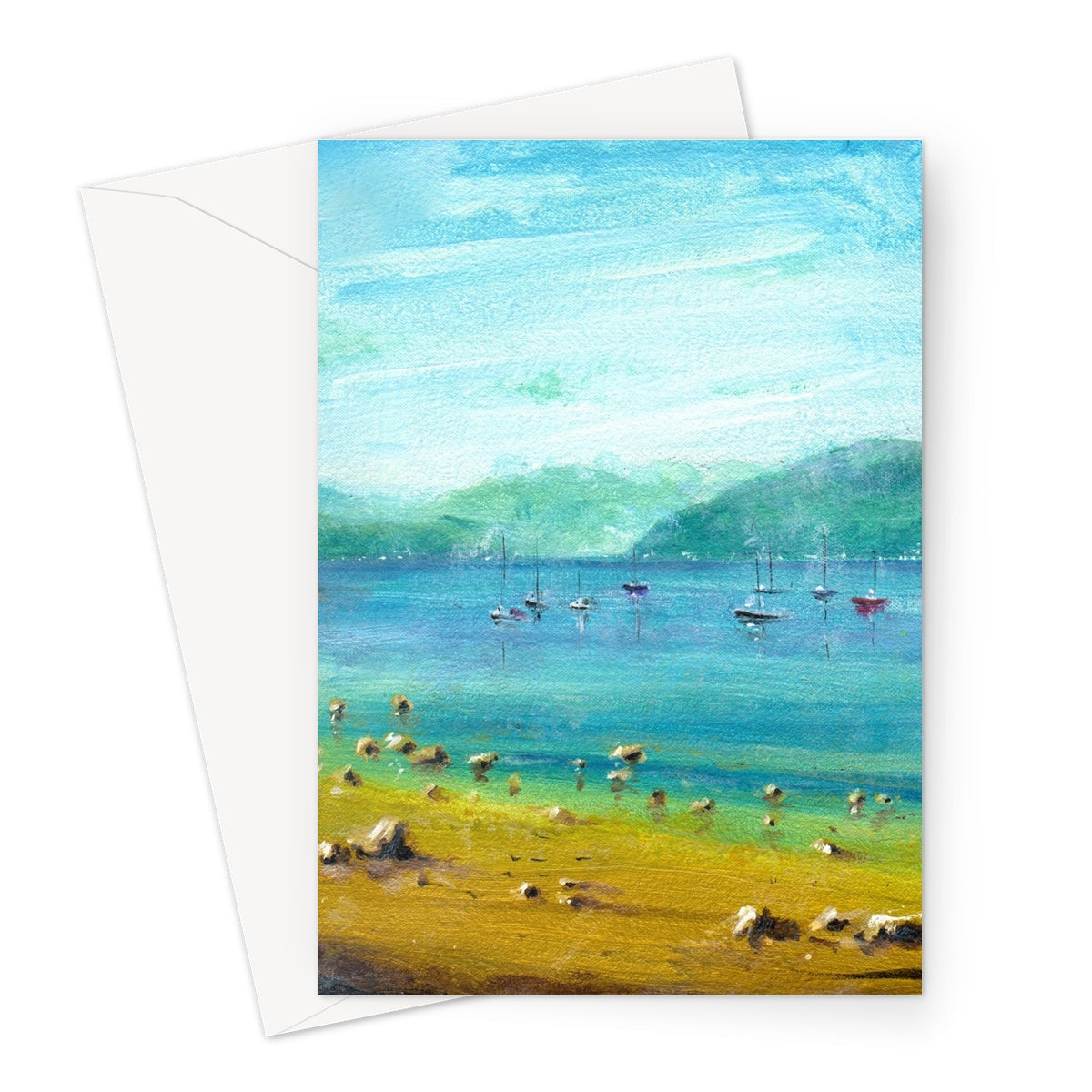 A Clyde Summer Day Art Gifts Greeting Card-Stationery-River Clyde Art Gallery-A5 Portrait-1 Card-Paintings, Prints, Homeware, Art Gifts From Scotland By Scottish Artist Kevin Hunter