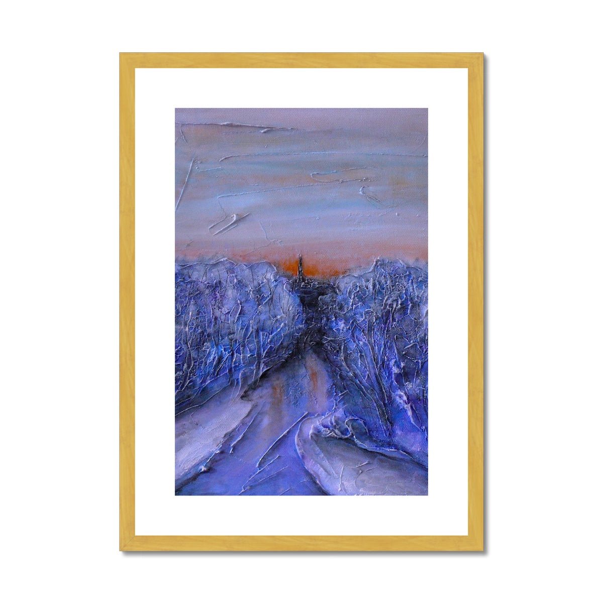A Frozen River Kelvin Painting | Antique Framed & Mounted Prints From Scotland-Antique Framed & Mounted Prints-Edinburgh & Glasgow Art Gallery-A2 Portrait-Gold Frame-Paintings, Prints, Homeware, Art Gifts From Scotland By Scottish Artist Kevin Hunter