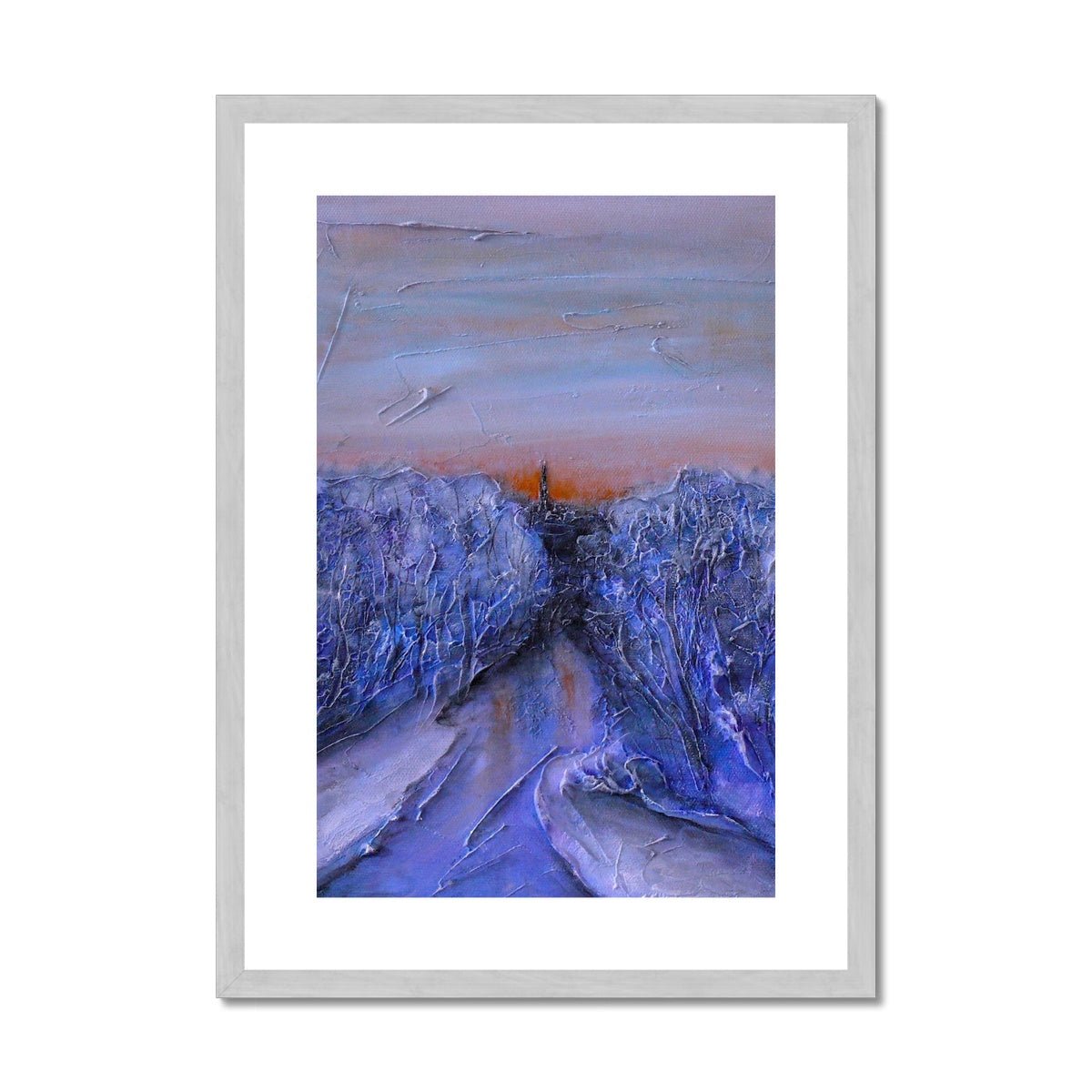 A Frozen River Kelvin Painting | Antique Framed & Mounted Prints From Scotland-Antique Framed & Mounted Prints-Edinburgh & Glasgow Art Gallery-A2 Portrait-Silver Frame-Paintings, Prints, Homeware, Art Gifts From Scotland By Scottish Artist Kevin Hunter