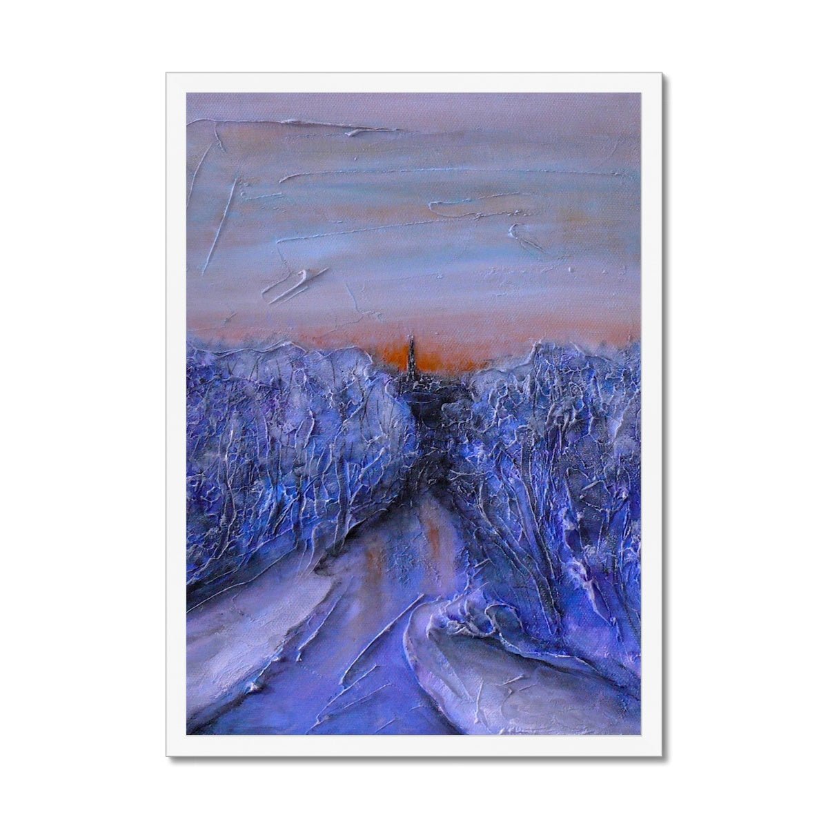 A Frozen River Kelvin Painting | Framed Prints From Scotland-Framed Prints-Edinburgh & Glasgow Art Gallery-A2 Portrait-White Frame-Paintings, Prints, Homeware, Art Gifts From Scotland By Scottish Artist Kevin Hunter