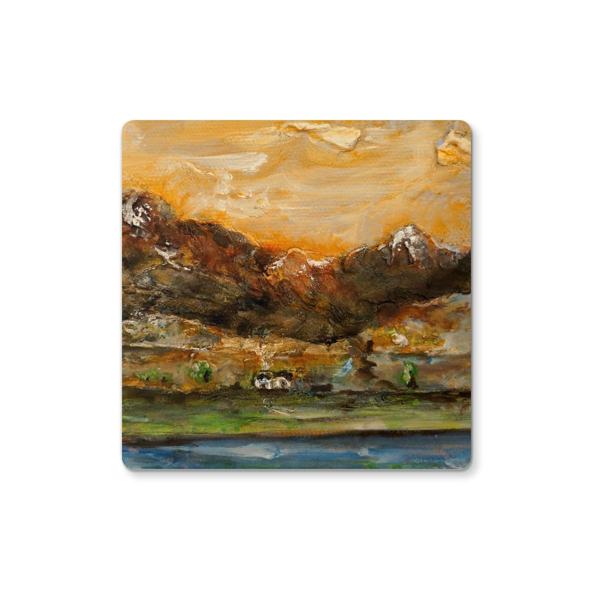 A Glencoe Cottage Art Gifts Coaster-Coasters-Glencoe Art Gallery-4 Coasters-Paintings, Prints, Homeware, Art Gifts From Scotland By Scottish Artist Kevin Hunter