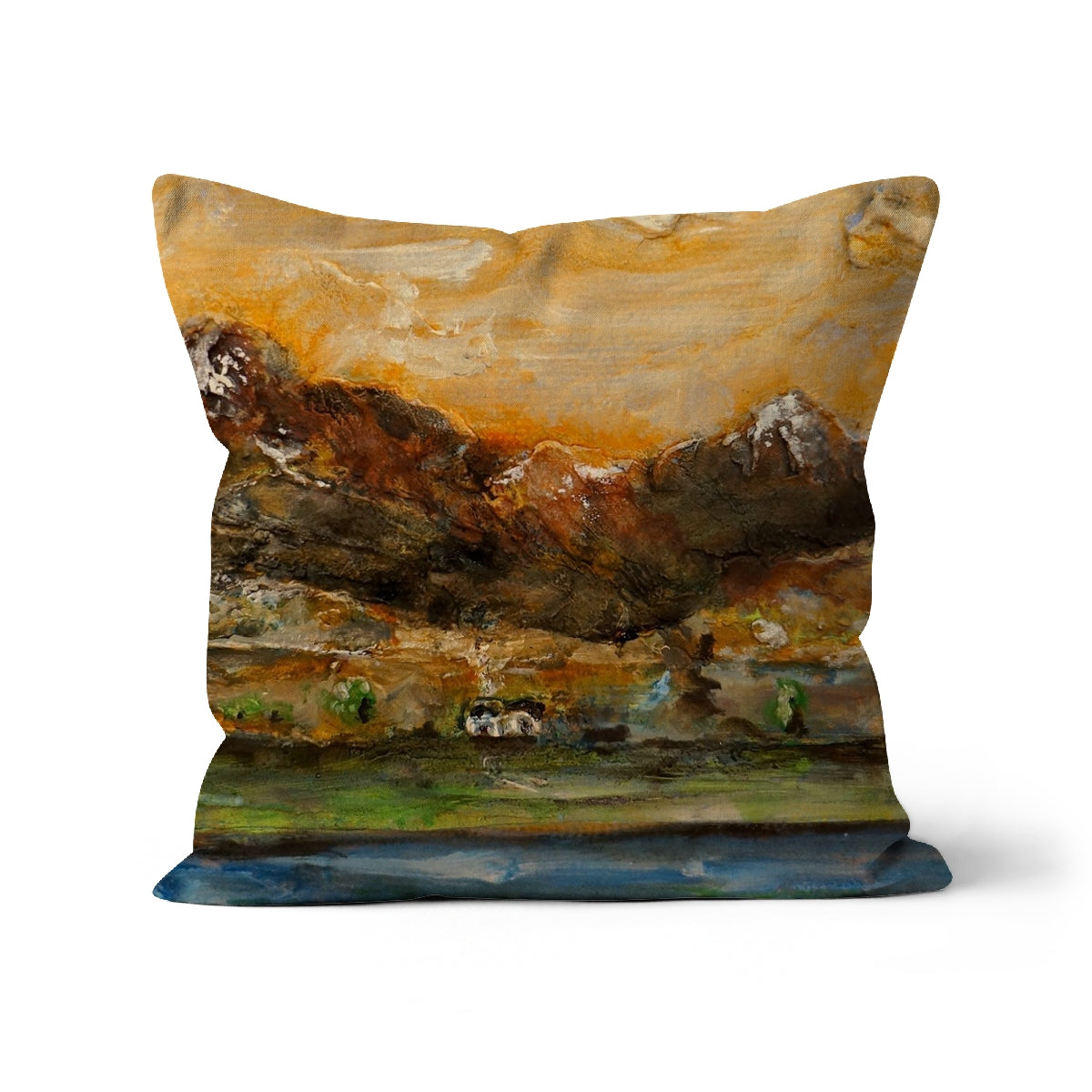 A Glencoe Cottage Art Gifts Cushion-Cushions-Glencoe Art Gallery-Canvas-18"x18"-Paintings, Prints, Homeware, Art Gifts From Scotland By Scottish Artist Kevin Hunter
