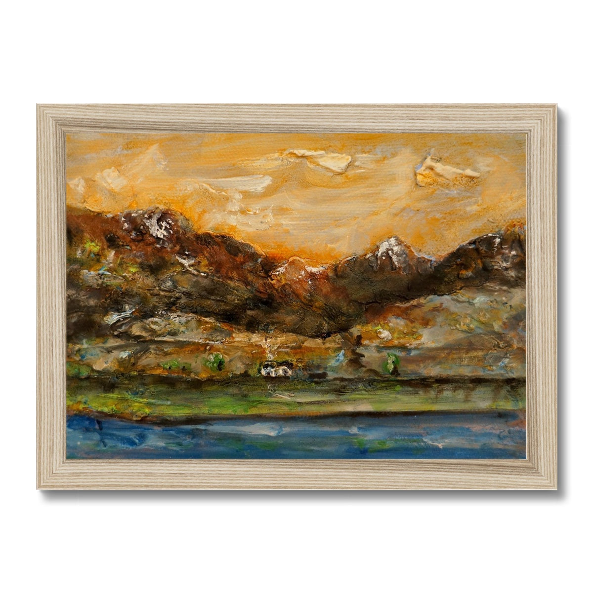 A Glencoe Cottage Painting | Framed Prints From Scotland-Framed Prints-Glencoe Art Gallery-A4 Landscape-Natural Frame-Paintings, Prints, Homeware, Art Gifts From Scotland By Scottish Artist Kevin Hunter