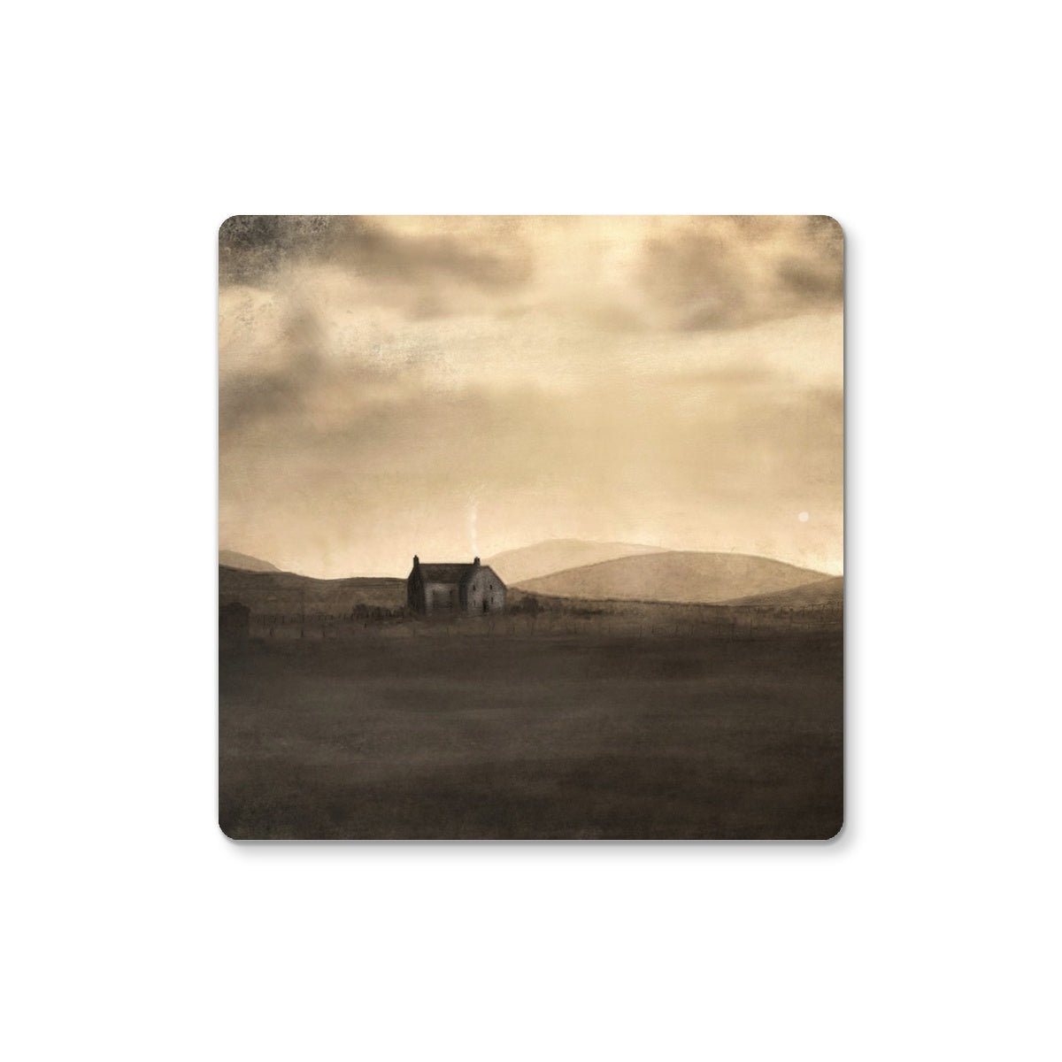 A Moonlit Croft Art Gifts Coaster-Coasters-Hebridean Islands Art Gallery-6 Coasters-Paintings, Prints, Homeware, Art Gifts From Scotland By Scottish Artist Kevin Hunter