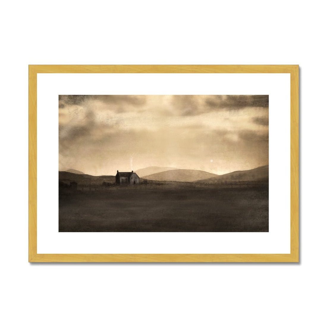 A Moonlit Croft Painting | Antique Framed &amp; Mounted Print | Paintings from Scotland by Scottish Artist Hunter
