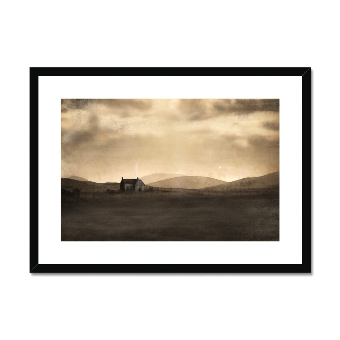 A Moonlit Croft Painting | Framed &amp; Mounted Print | Paintings from Scotland by Scottish Artist Hunter