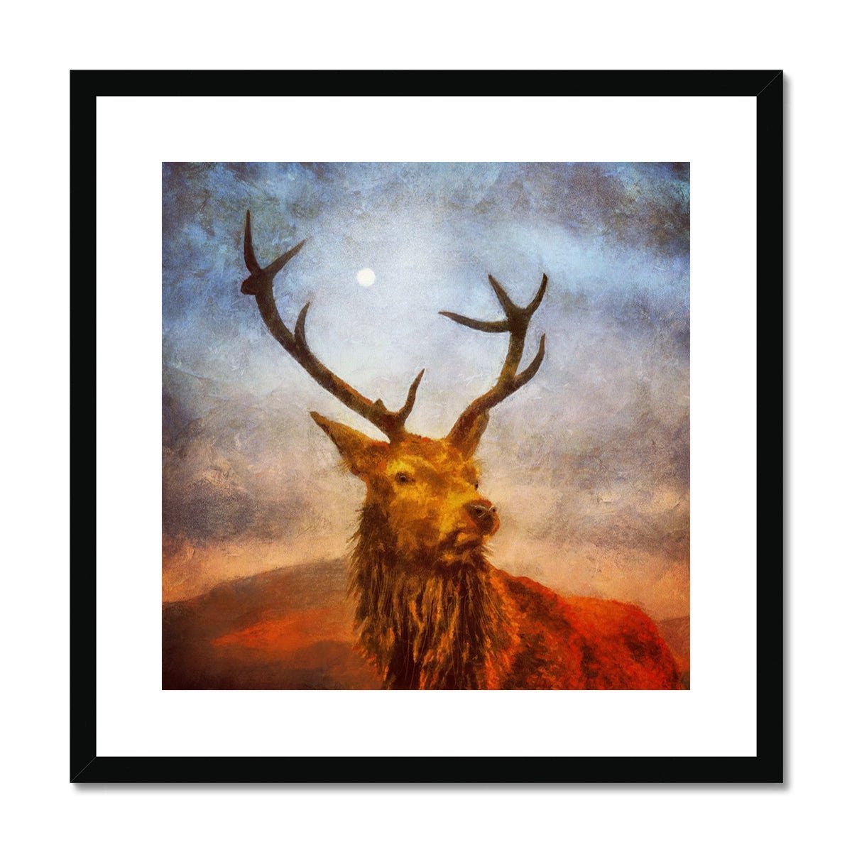 A Moonlit Highland Stag Painting | Framed & Mounted Prints From Scotland