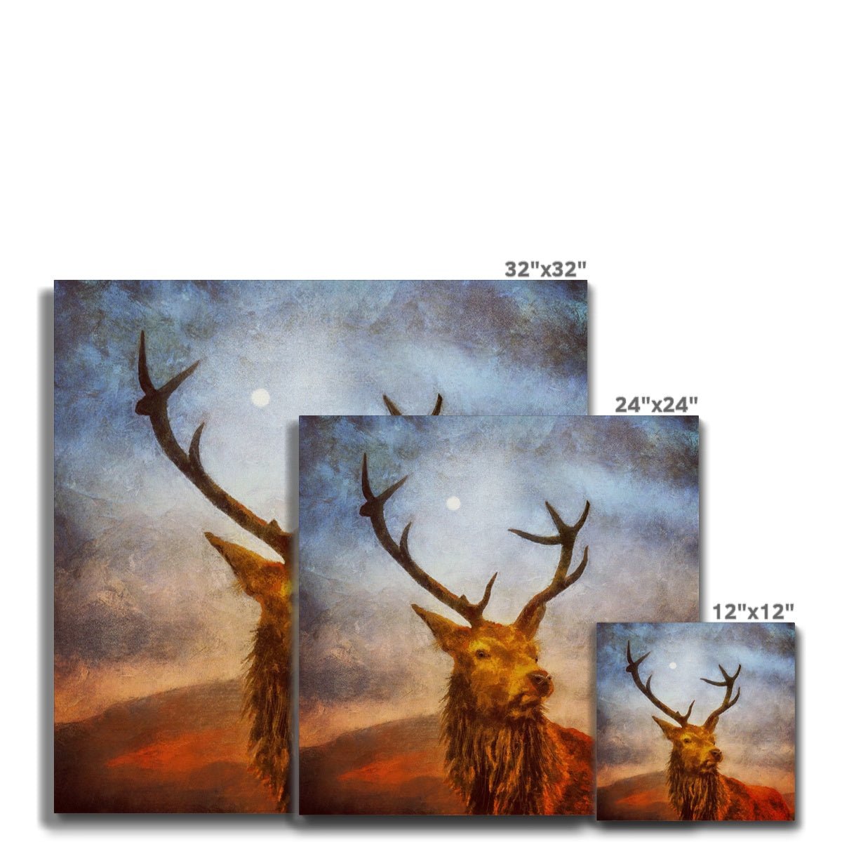 A Moonlit Highland Stag Painting | Canvas-Contemporary Stretched Canvas Prints-Scottish Highlands & Lowlands Art Gallery-Paintings, Prints, Homeware, Art Gifts From Scotland By Scottish Artist Kevin Hunter