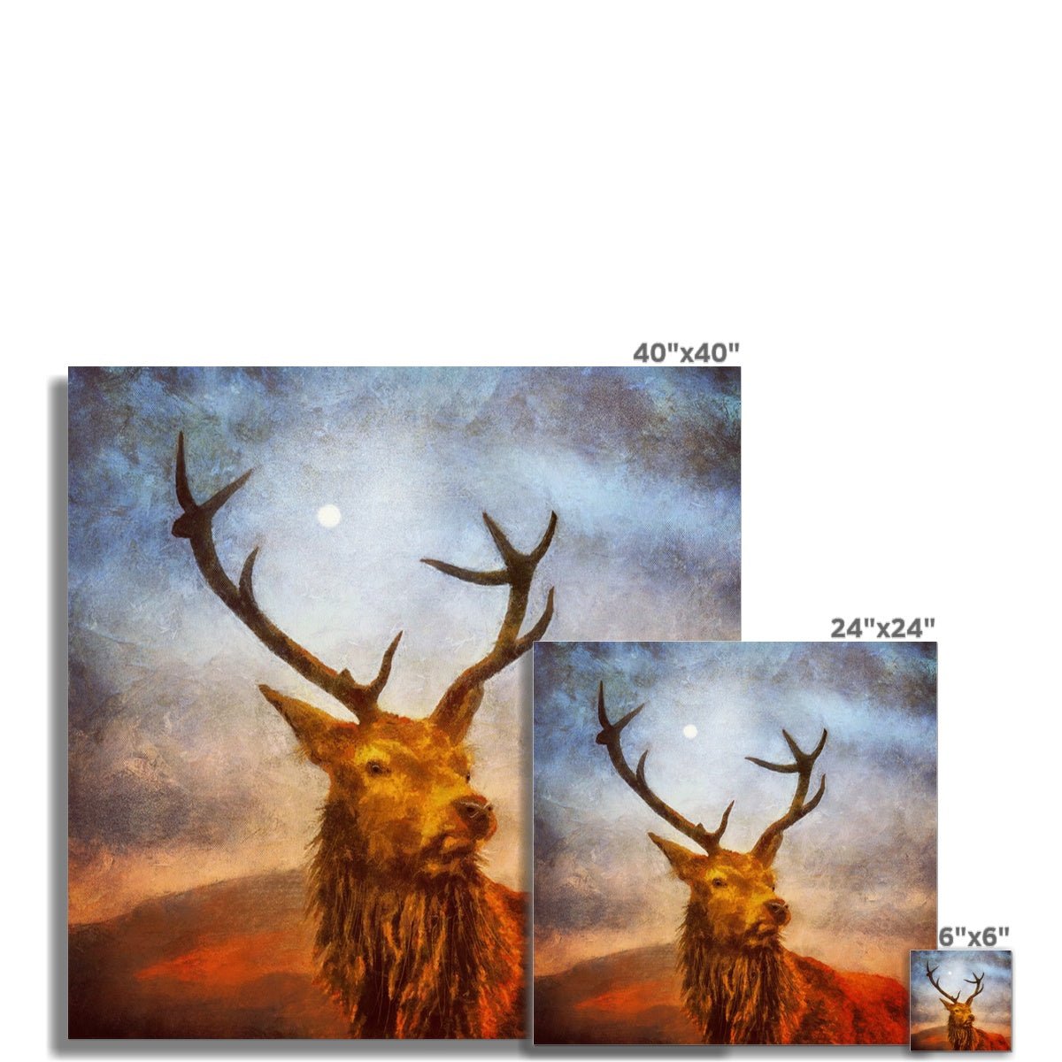 A Moonlit Highland Stag Painting | Fine Art Prints From Scotland-Unframed Prints-Scottish Highlands & Lowlands Art Gallery-Paintings, Prints, Homeware, Art Gifts From Scotland By Scottish Artist Kevin Hunter