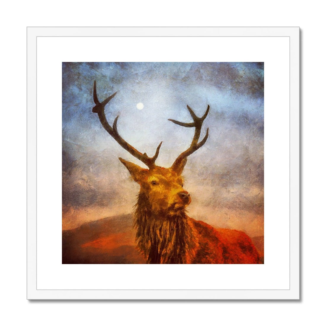 A Moonlit Highland Stag Painting | Framed &amp; Mounted Print | Paintings from Scotland by Scottish Artist Hunter