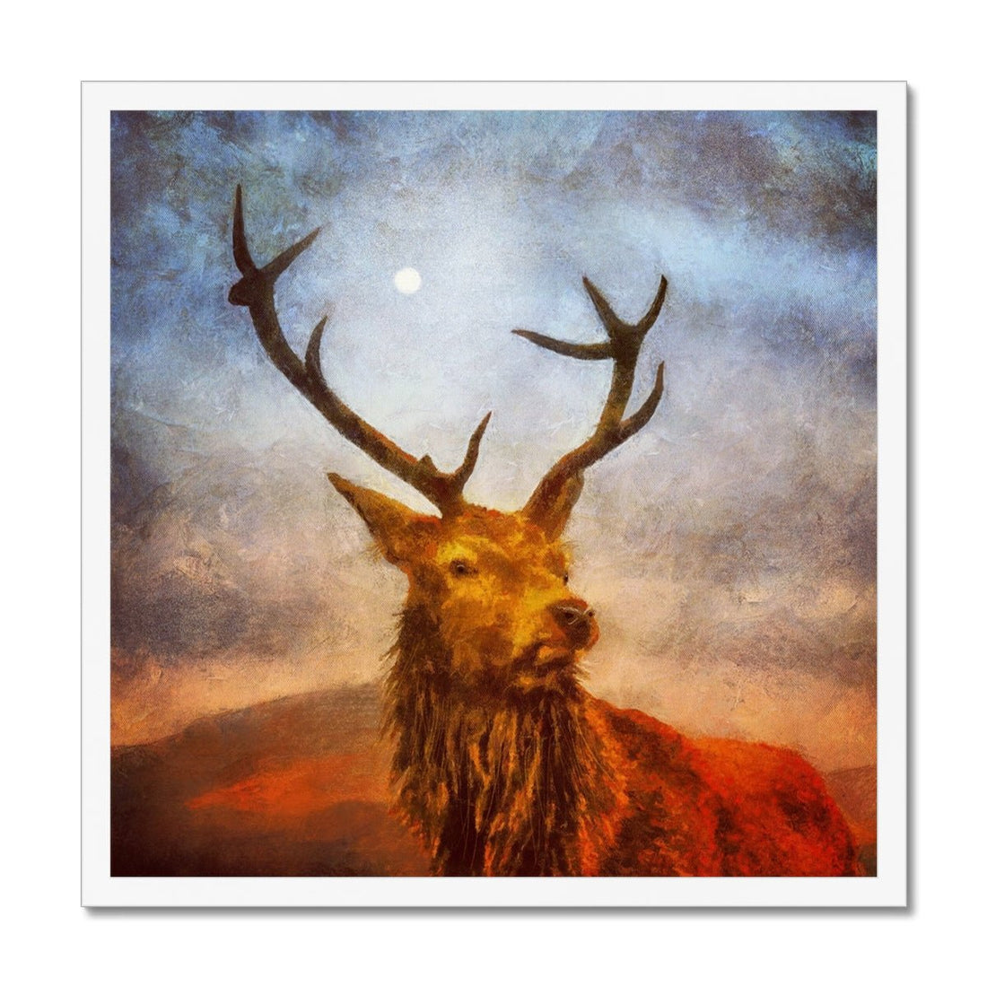 A Moonlit Highland Stag Painting | Framed Print | Paintings from Scotland by Scottish Artist Hunter