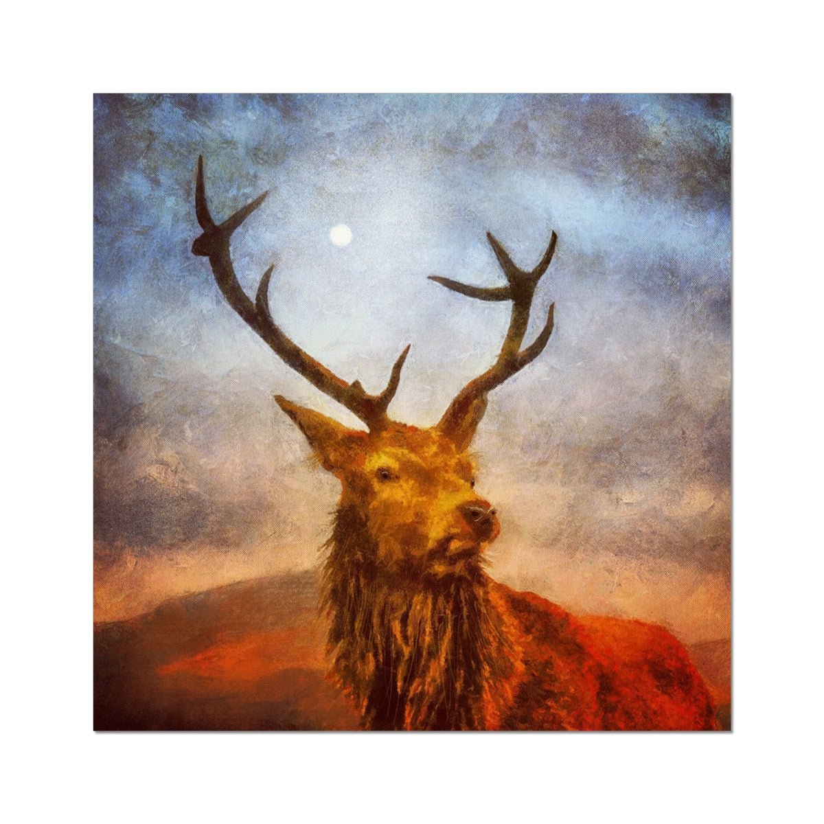 A Moonlit Highland Stag Painting | Signed Art Prints From Scotland | By Scottish Artist Hunter