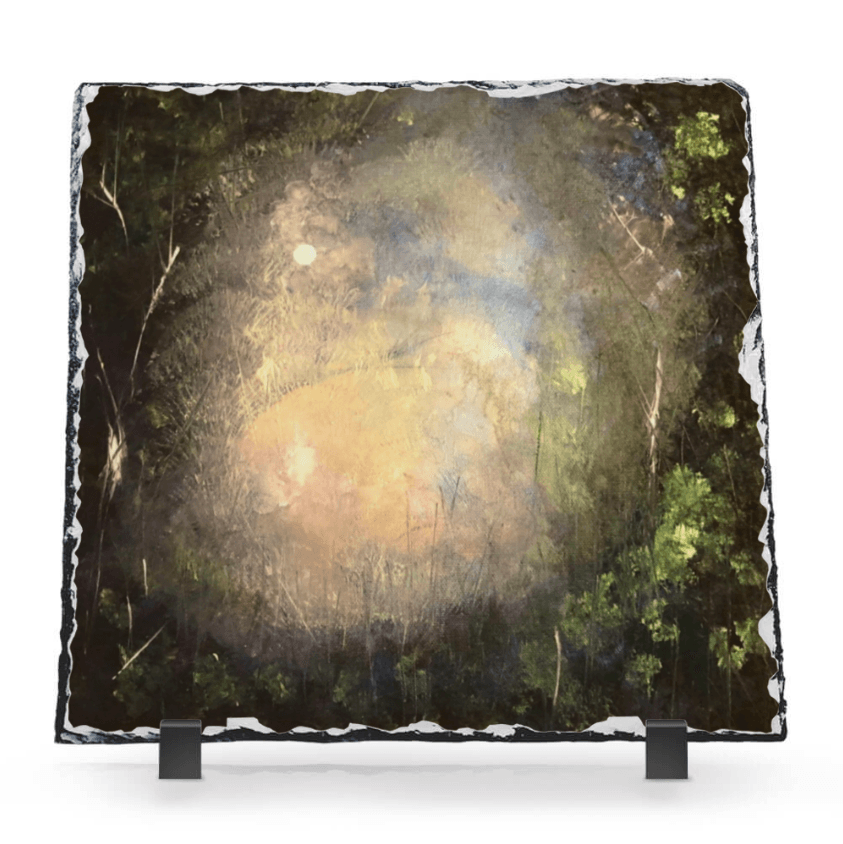 A Moonlit Highland Wood ii Slate Art-Slate Art-Scottish Highlands & Lowlands Art Gallery-Paintings, Prints, Homeware, Art Gifts From Scotland By Scottish Artist Kevin Hunter