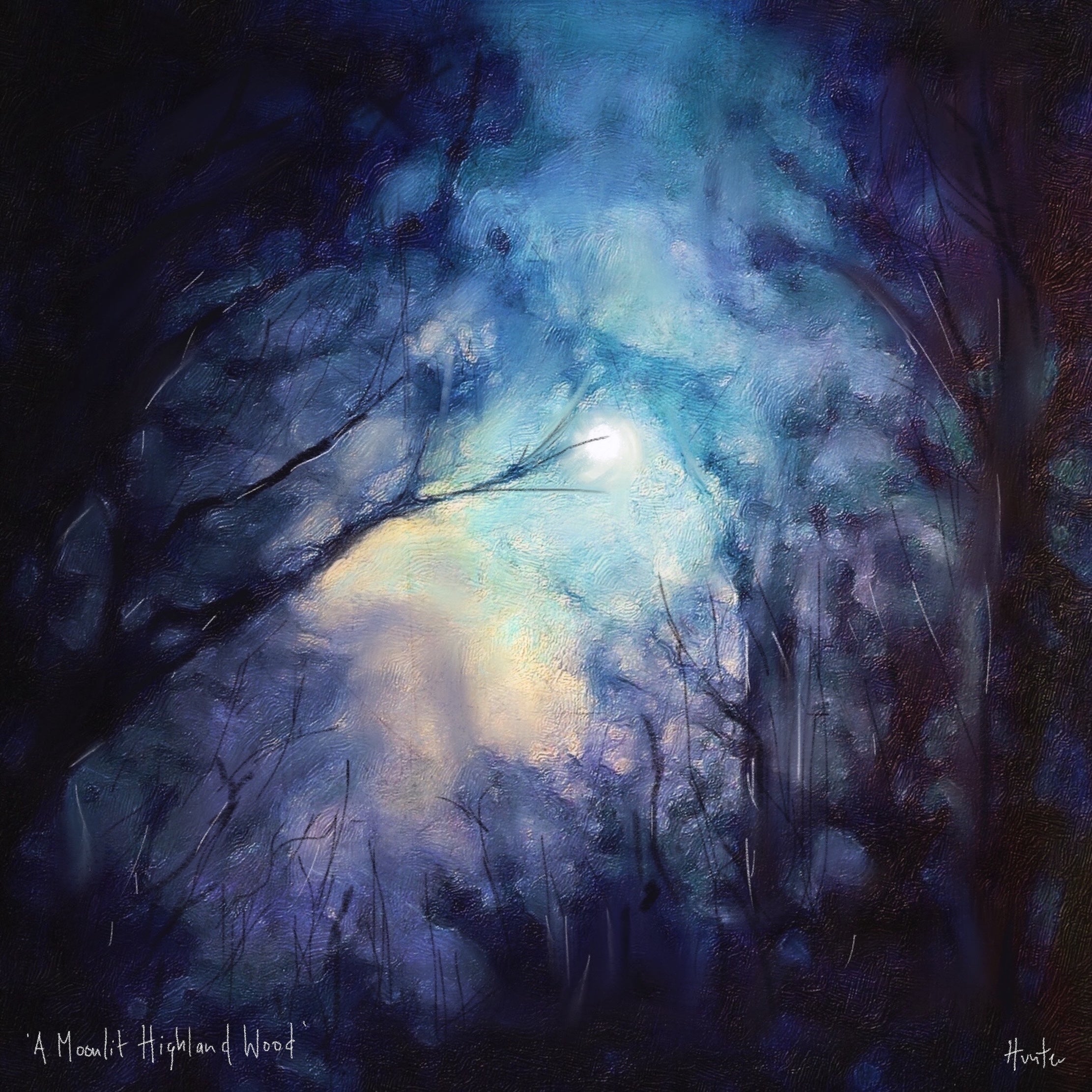 A Moonlit Highland Wood | Scotland In Your Pocket Art Print-Scotland In Your Pocket Framed Prints-Scottish Highlands & Lowlands Art Gallery-Paintings, Prints, Homeware, Art Gifts From Scotland By Scottish Artist Kevin Hunter
