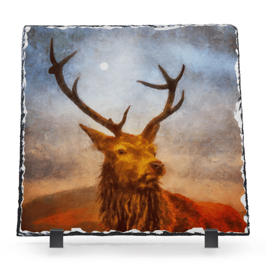 A Moonlit Stag Slate Art-Slate Art-Scottish Highlands & Lowlands Art Gallery-Paintings, Prints, Homeware, Art Gifts From Scotland By Scottish Artist Kevin Hunter
